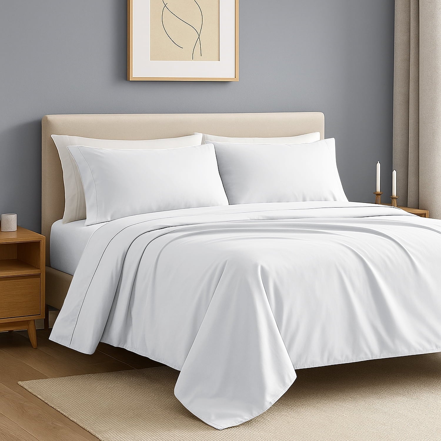 Cooling Sateen IR 3 Piece 1800 Series Deep Pocket Soft Microfiber Solid Bed Sheet Set for Kids, White Twin Size - Breathable Egyptian Cotton Flat & Fitted Sheets Detail