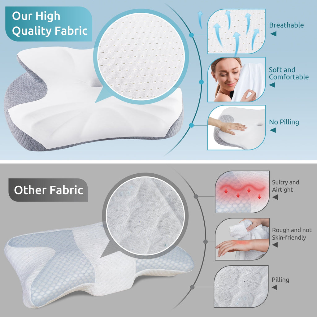 Ergonomic Memory Foam Cervical Memory Foam Pillow Neck Bed Pillow for Pain Relief Sleeping, Ergonomic Orthopedic for Side Back and Stomach ... - Ergonomic Memory Foam Pillow for Neck Pain Support Detail