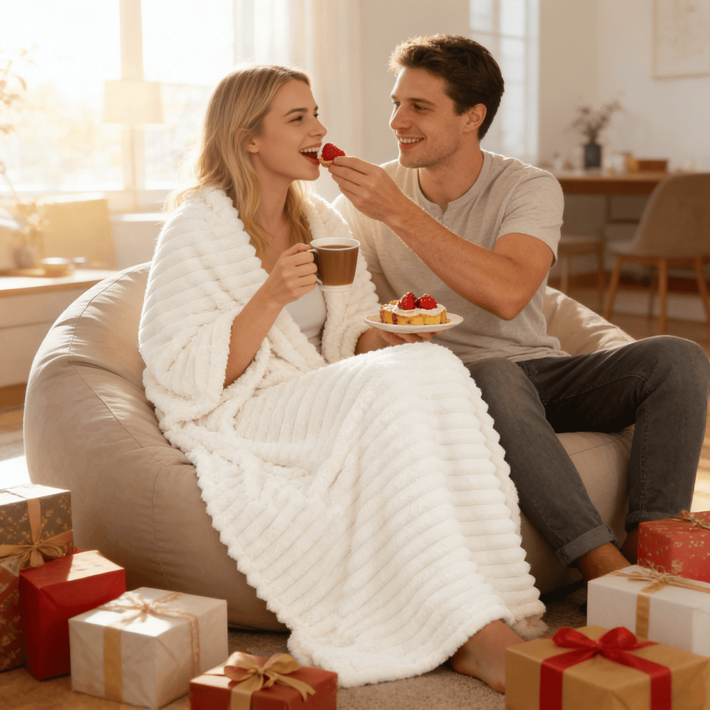 Decorative Knitted White Fleece Throw Blanket for Couch, Super Soft Cozy Blankets and Throws, Decorative Fleece Blankets for Women Men G... - Super Soft Reversible Sherpa Flannel Blanket Detail