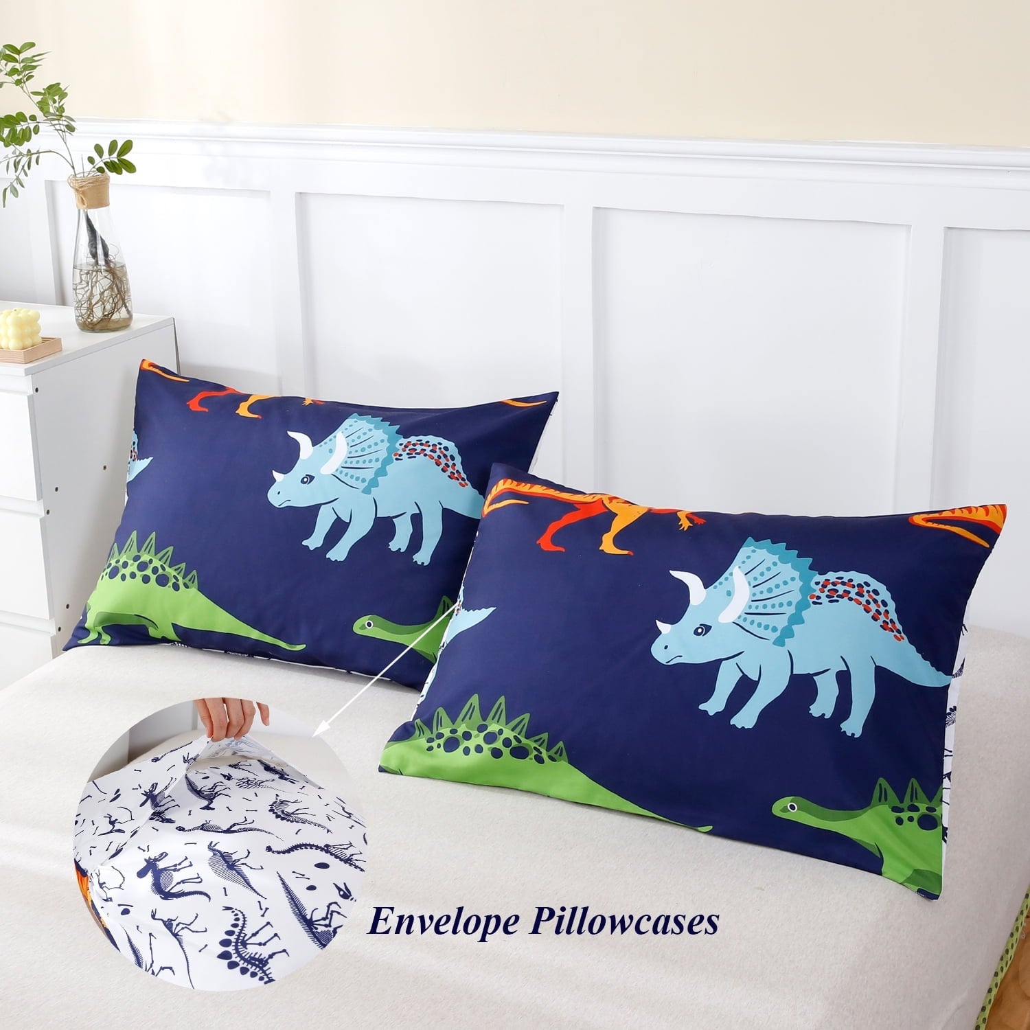 All-Season 3 Pcs Dinosaur Twin Size Bedding Sets for Boys, Dinosaur Printing Boys Comforter Set, Blue and White Reversible Bed C... - All-Season Down Alternative Comforter Insert Detail