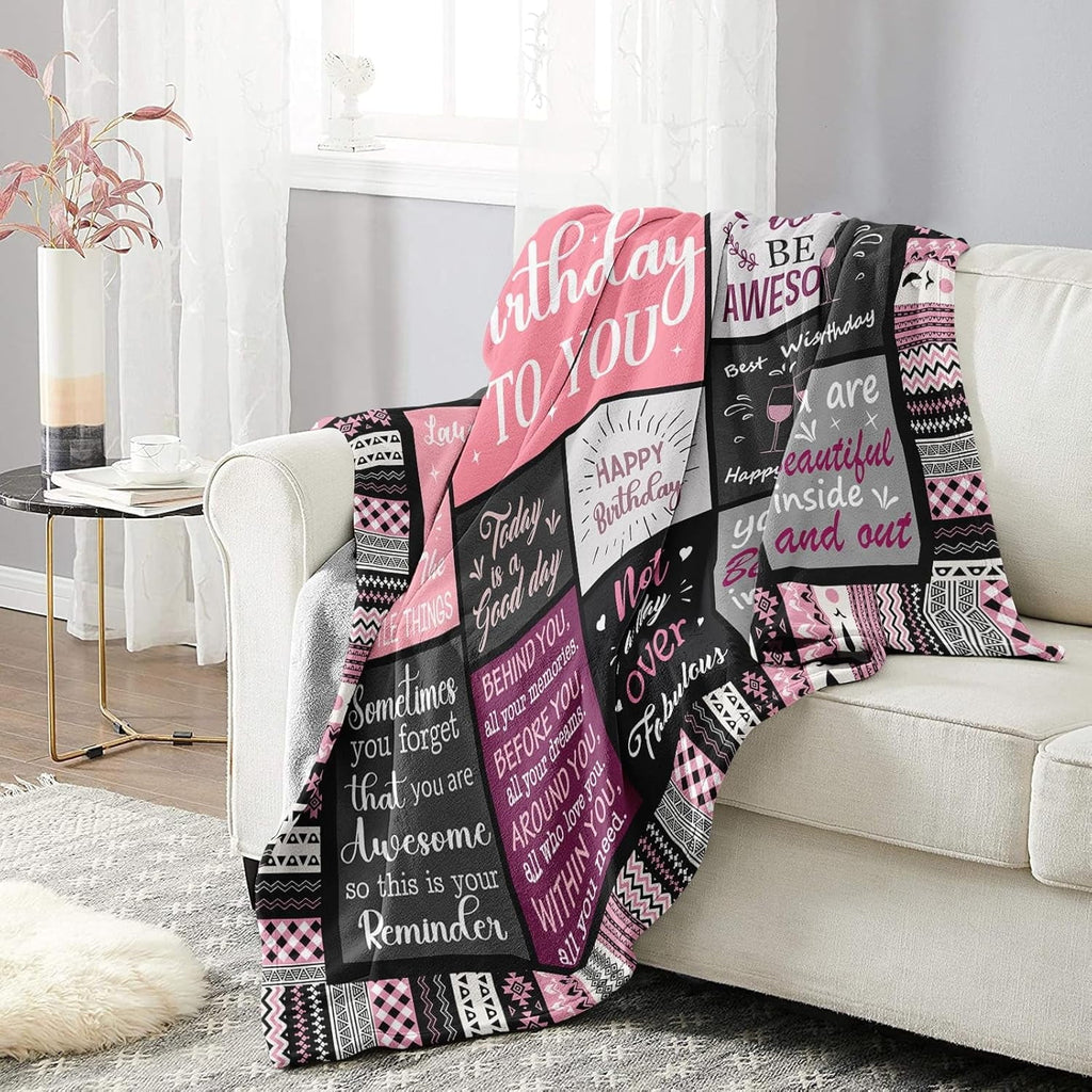 Super Soft Flannel Birthday Gifts for Women Girls Throw Blanket, Happy Birthday Decorations for Women, Gifts for Women Birthday Unique, ... - Cozy Fleece Throw Blanket for Couch & Bed Detail