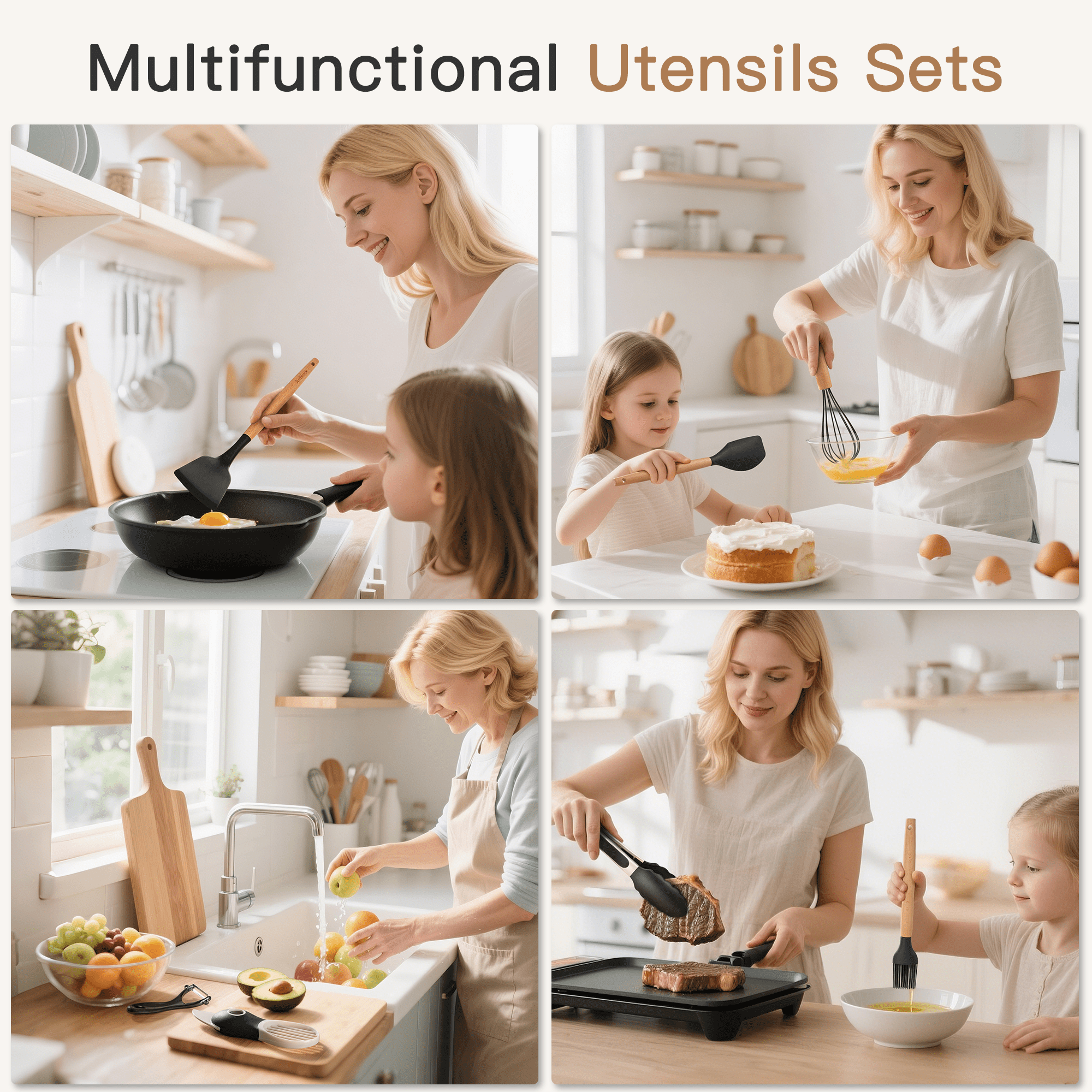 Heat-Resistant Silicone Cooking Utensils Set, 38 PCS Kitchen Utensils Set for 446°F Heat Resistant, Food Grade Utensil Sets with Woo... - Premium Stainless Steel Cooking Utensil for Non-Stick Pots Detail