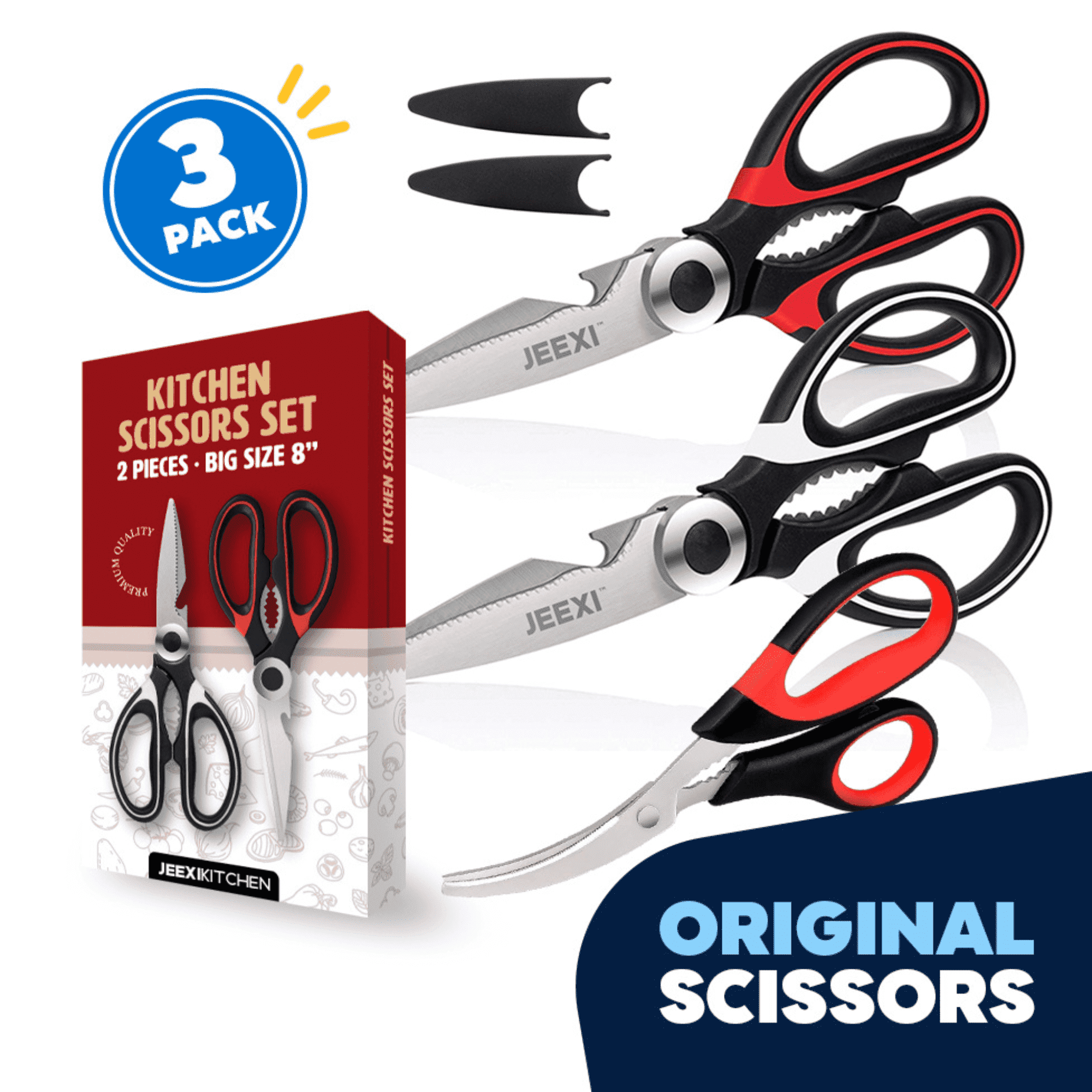 Multi-Functional 3 Pack Kitchen Scissors, Ultra-Sharp Premium Stainless Steel Heavy Duty Kitchen Shears & Multi Purpose Poultry Shears... - Kitchen Gadget Tool for Quick Food Prep - Default Title