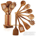 Heat-Resistant 10Pcs Wooden Spoons for Cooking, Smooth Finish Teak Wooden Utensils for Cooking, Soft Comfort-Grip Wood Spoons for Co... - Heat-Resistant Silicone Cooking Spatula Turner - Default Title