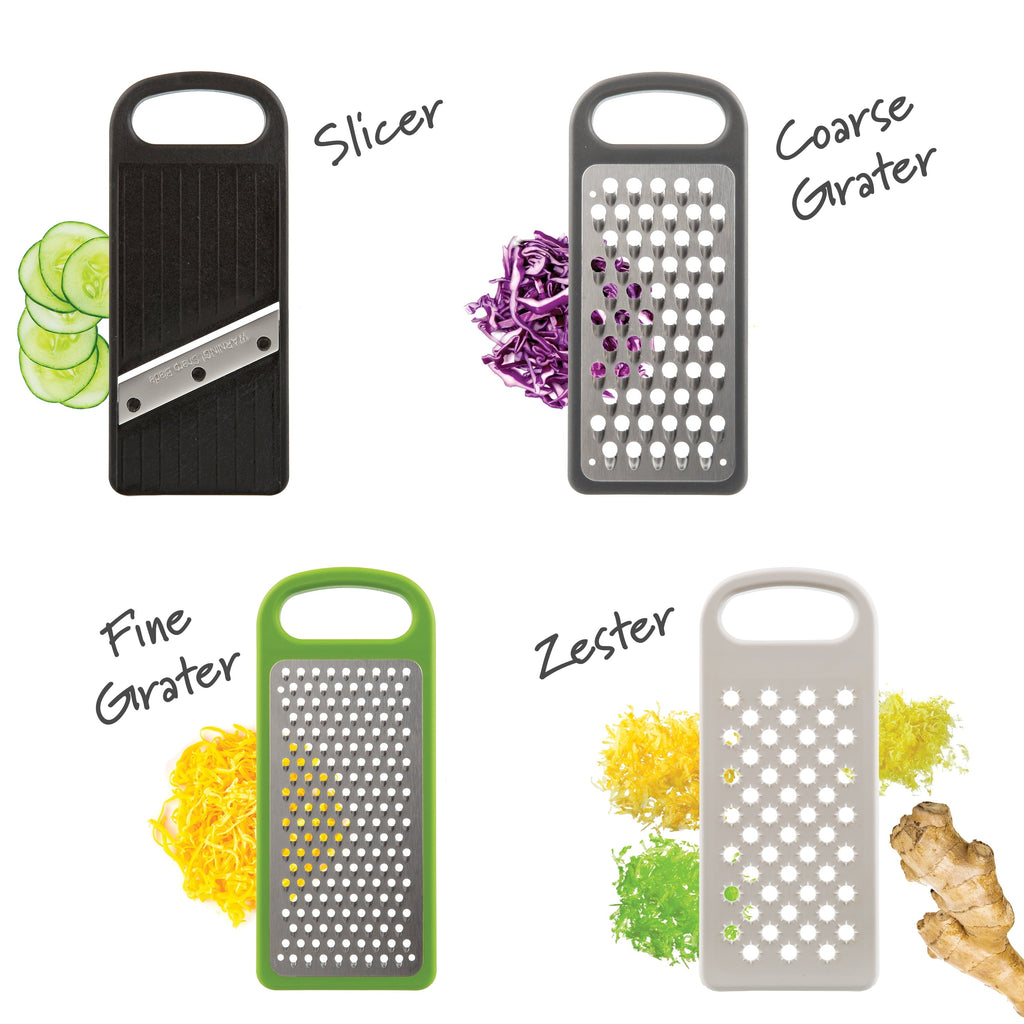 Ergonomic Manual Compact Grate & Slice Set - Premium Stainless Steel Garlic Presser & Peeler Detail