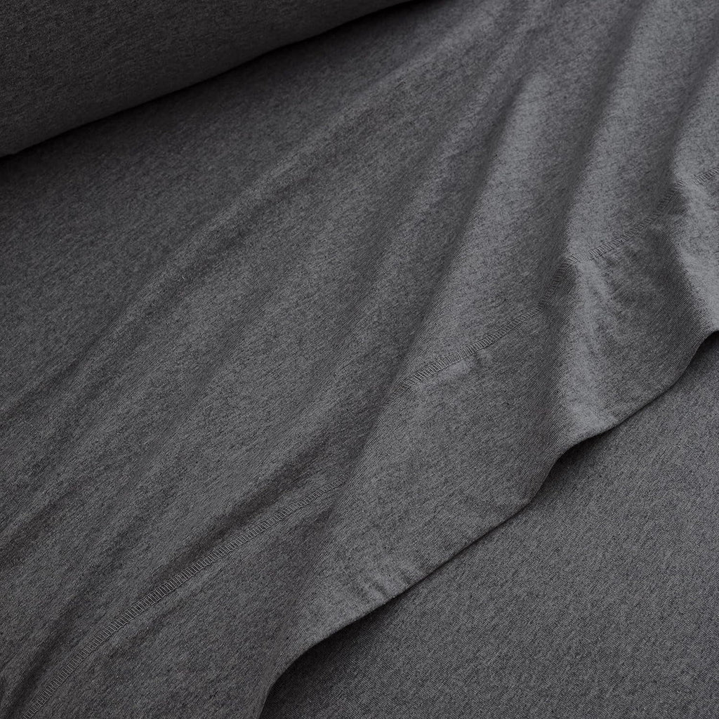 Cooling Sateen Jersey Sheet Set - 4 Pieces Queen Cotton Sheets Set - Stretchable Ultrasoft Luxury Knit Bed Linen (Dark Gray, Queen) - Premium Ultra-Soft Pillowcase Pair for Sleeping Detail