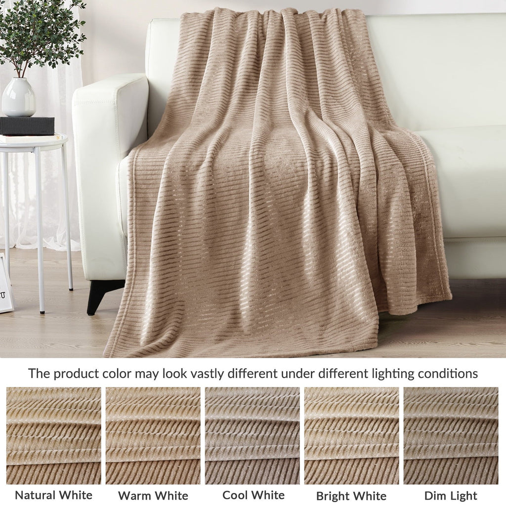 Decorative Knitted Soft Throw Blanket, 50"x60", Camel - Super Soft Reversible Sherpa Flannel Blanket Detail