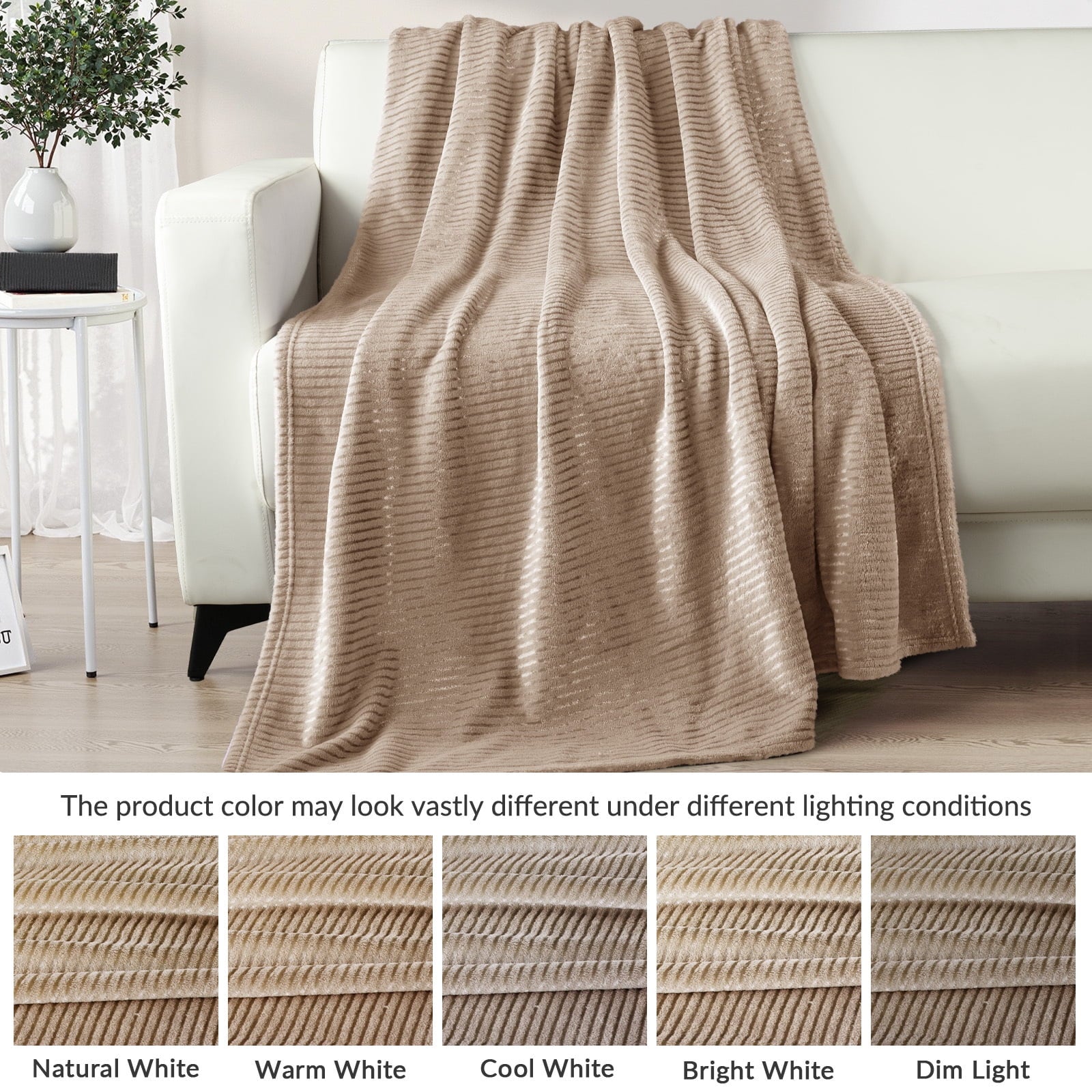 Decorative Knitted Soft Throw Blanket, 50"x60", Camel - Super Soft Reversible Sherpa Flannel Blanket Detail