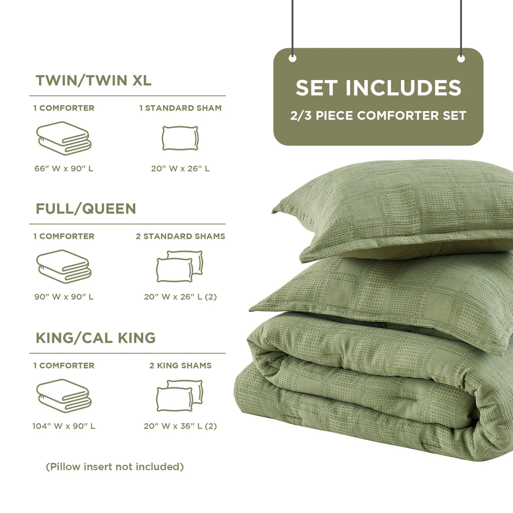 Fluffy Down Alternative Waffle Weave Comforter Set Full/Queen Size, Lightweight & Breathable Comforter Bet Set for All Season, 3-Piece Textur... - Luxurious Quilted Duvet Cover Set Detail