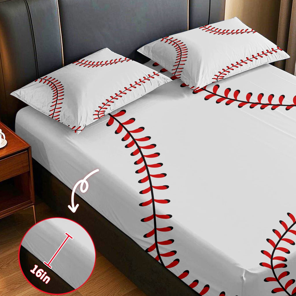 Wrinkle-Resistant Baseball Sheet Set Sports Theme Bedding Set for Kids 3D Baseball Pattern Bed Sheets Baseball Games Bed Sheet Set Room... - Breathable Egyptian Cotton Flat & Fitted Sheets Detail