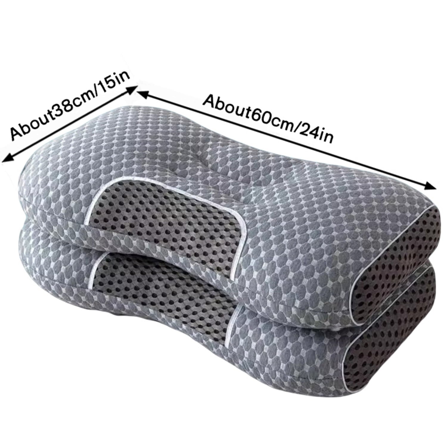 Fluffy Shredded 2-Piece Set - 24"x15" Gray Bed for Back, Side, Stomach Sleepers - Decorative Throw Pillow Cushion for Sofa & Bed Detail