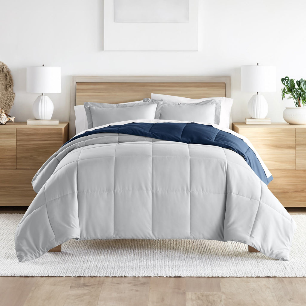 Fluffy Down Alternative 2-Piece Navy & Gray Reversible Down Alternative Comforter Set, Twin/Twin XL - Cloud-Like Soft Lightweight Bed Comforter Detail