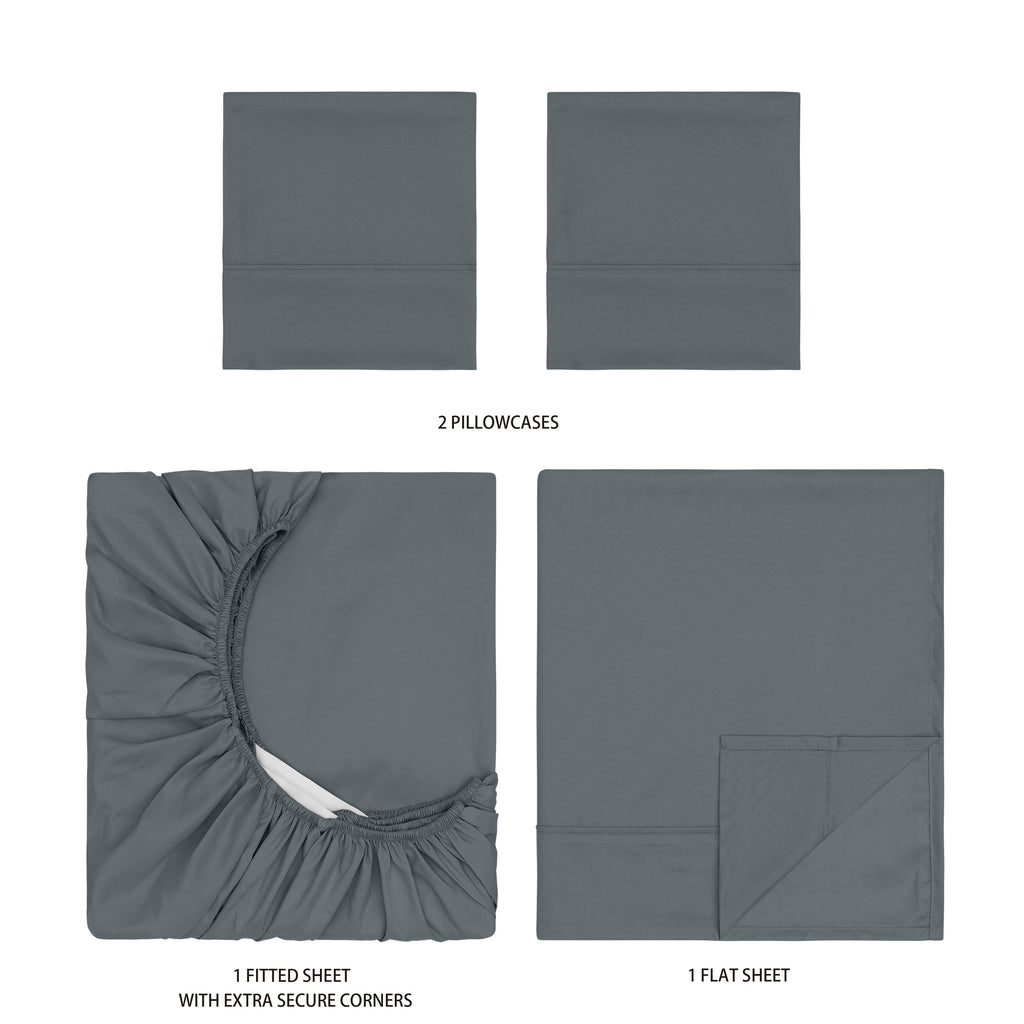 Premium Egyptian Cotton Super Soft Brushed Microfiber Bed Sheet Set, Soothing Gray, Queen, 4 Piece - Cooling Hotel Quality Bedding Sheets and Pillowcases Detail