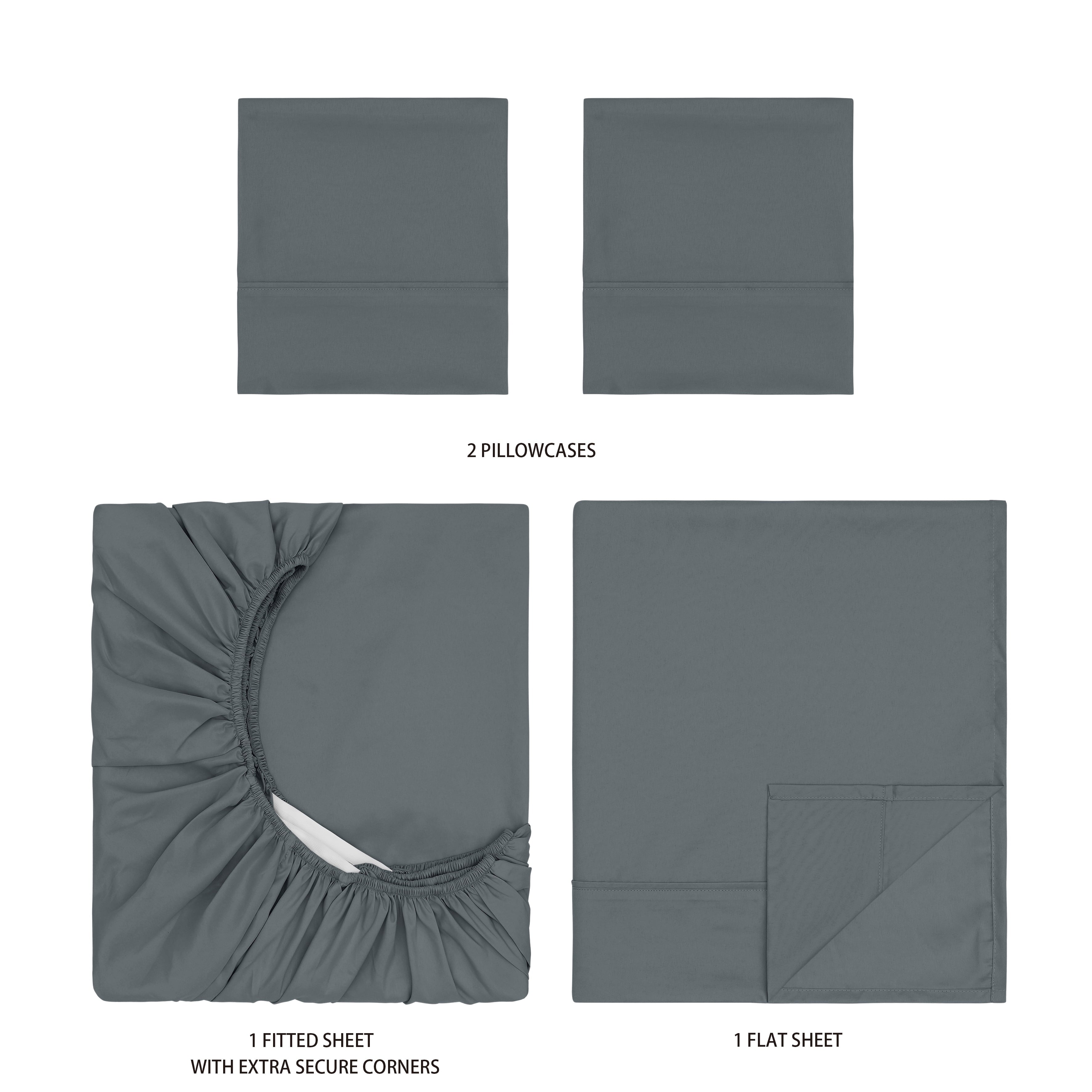 Premium Egyptian Cotton Super Soft Brushed Microfiber Bed Sheet Set, Soothing Gray, Queen, 4 Piece - Cooling Hotel Quality Bedding Sheets and Pillowcases Detail