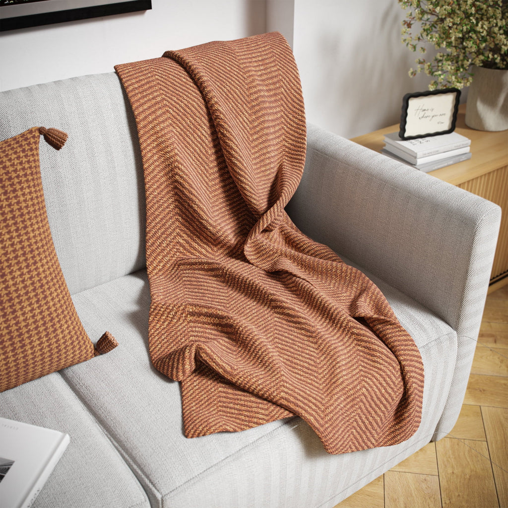 Lightweight Warm Beautiful Rust Woven Herringbone Throw , 50" x 60" - Lightweight Plush Warm Blanket for All Seasons Detail