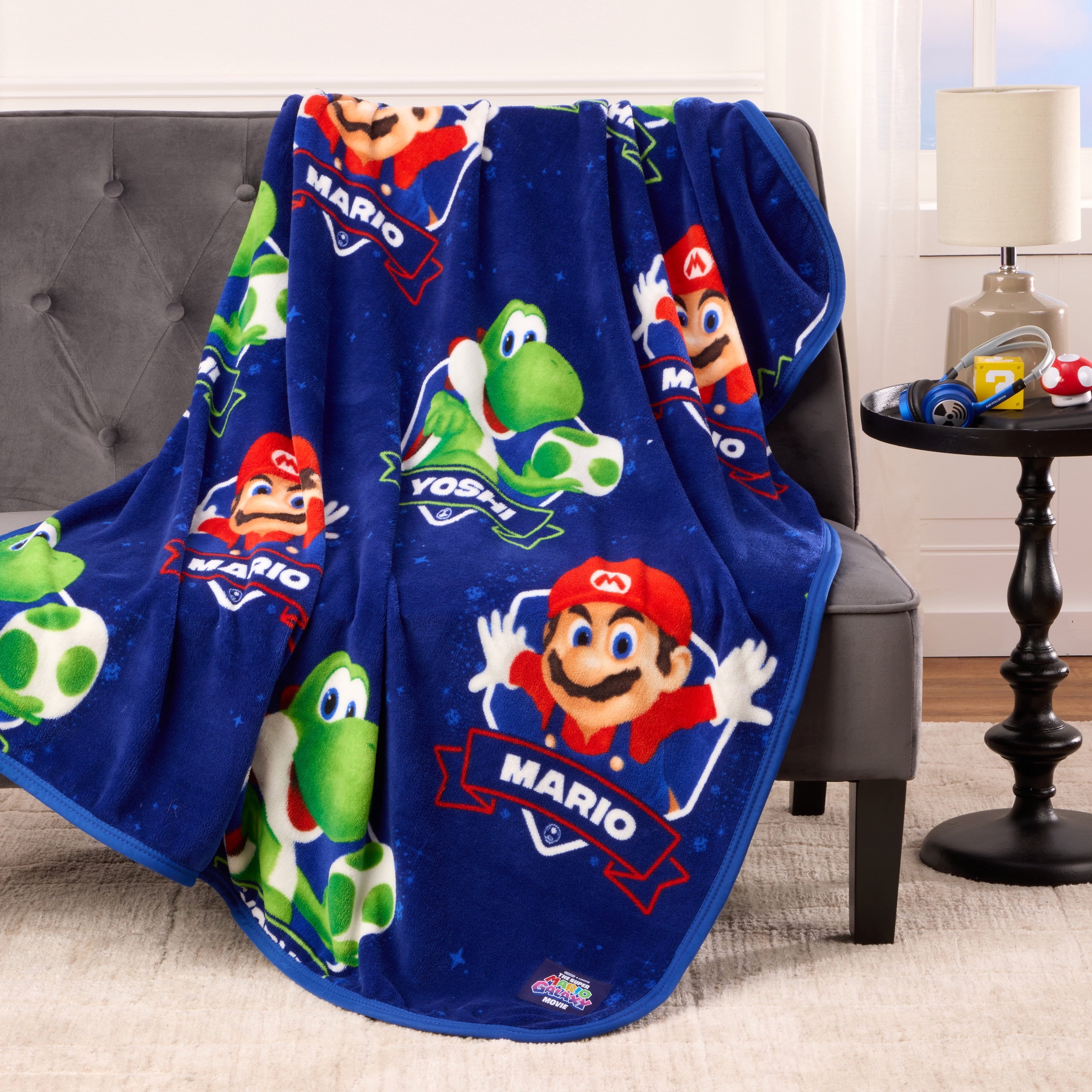 Decorative Knitted Galaxy Movie Kids Blue Print Fleece Throw Blanket, 46 x 60 - Lightweight Plush Warm Blanket for All Seasons Detail