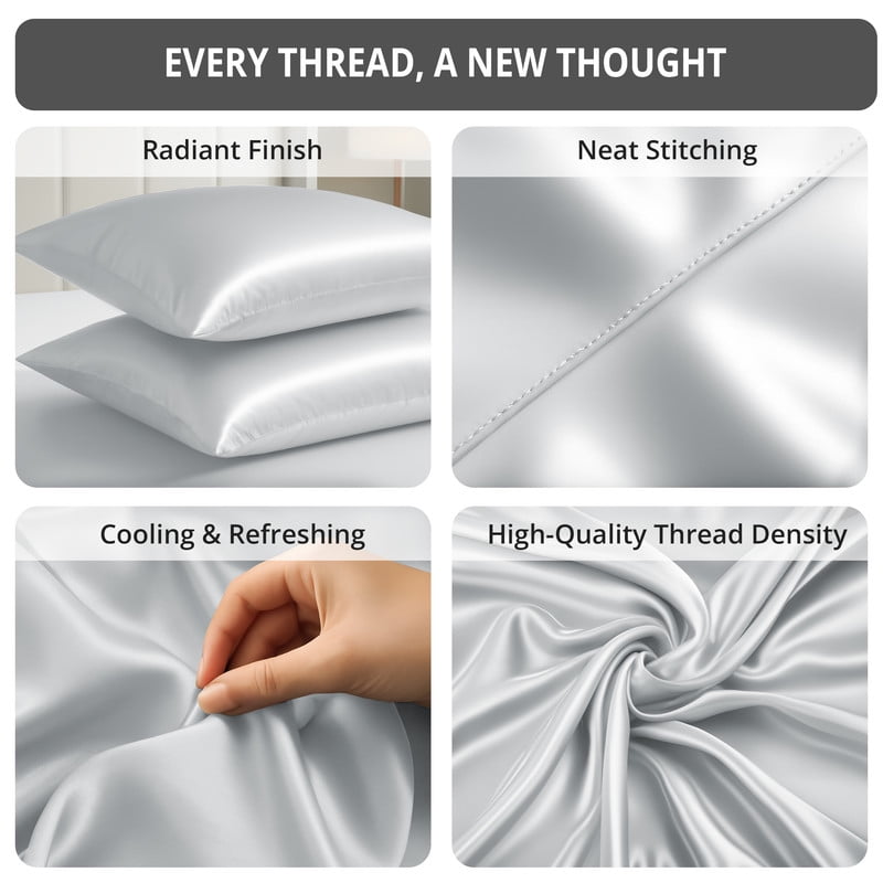 Breathable Luxury Lux Decor Luxury Satin Sheets King Size - 4 Piece Cooling Bed Sheet Set, Silky Soft & Smooth, Deep Pockets up to 15",... - Luxury Bed Sheet Set with Deep Pockets Detail