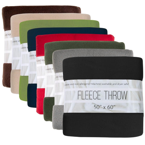 Decorative Knitted 24 pack Trail maker 60”L x 50”W Solid Color Hypoallergenic Fleece Throw Blankets in Assorted Colors - Lightweight Plush Warm Blanket for All Seasons - Default Title