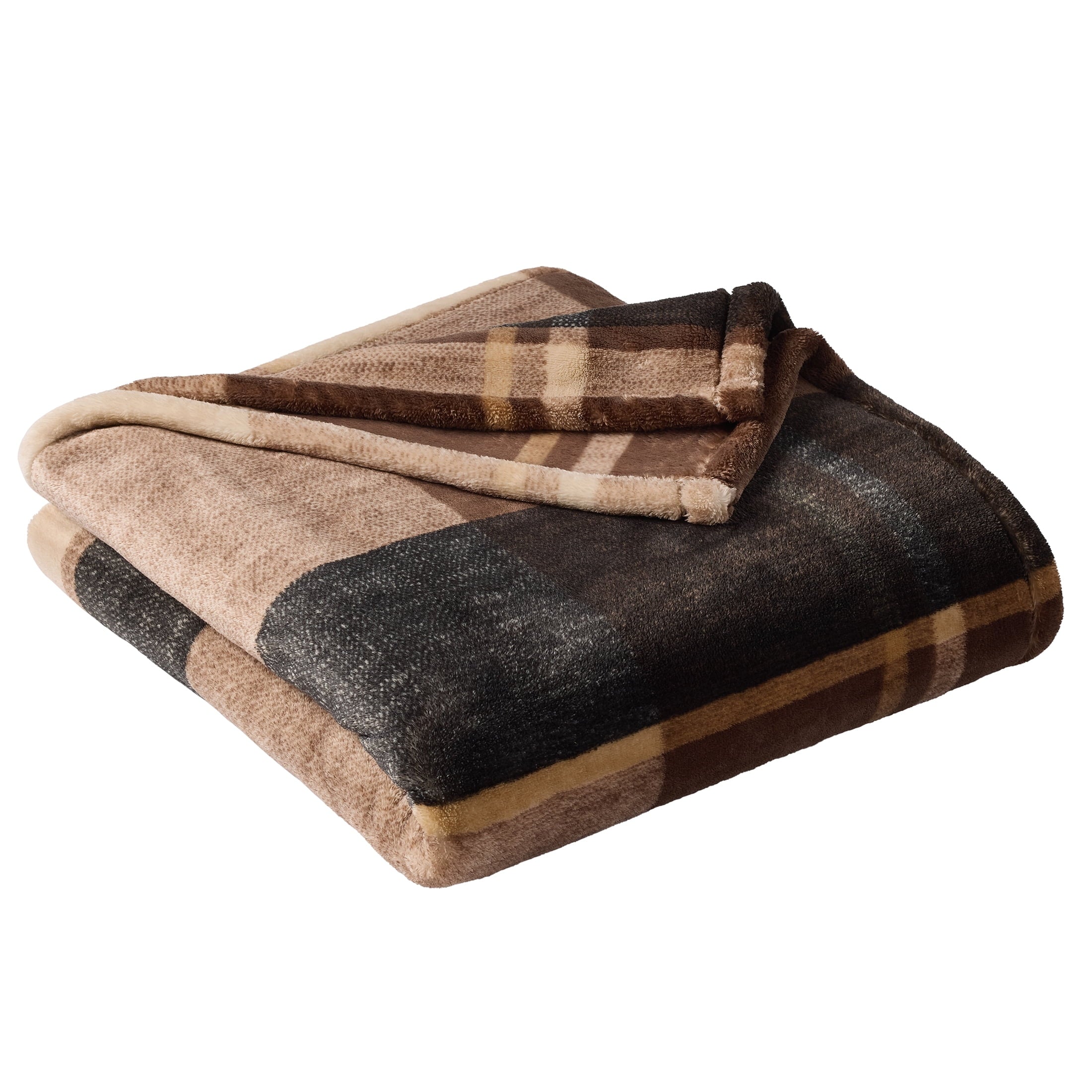 Super Soft Flannel Printed Velvet Plush Super Soft Throw Blanket, Oversized, Shelton Brown Plaid - Lightweight Plush Warm Blanket for All Seasons Detail