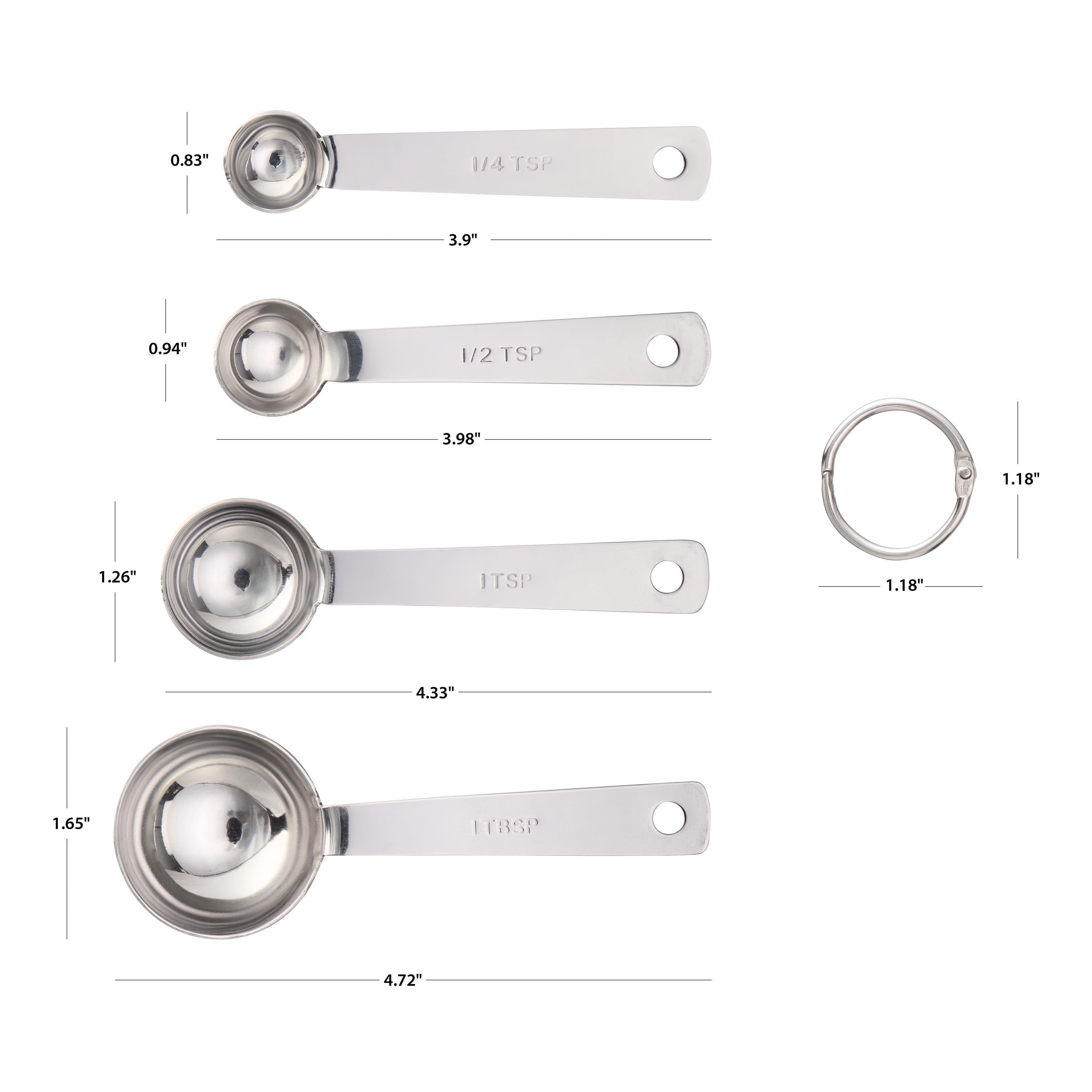 Ergonomic Manual Kitchen Stainless Steel 4-Piece Nesting Measuring Spoons Set, Stainless Steel Finish - Multi-Functional Manual Food Chopper & Slicer Detail