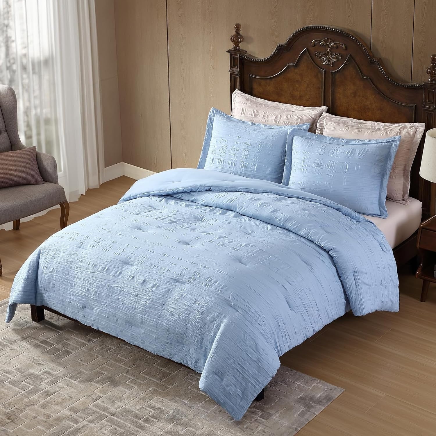 Hypoallergenic Cloud Queen Comforter Set Chambray Blue, 3 Pieces Comforter Set, All Season Lightweight Soft Embossed Bedding (86" x 88" Co... - Cloud-Like Soft Lightweight Bed Comforter Detail