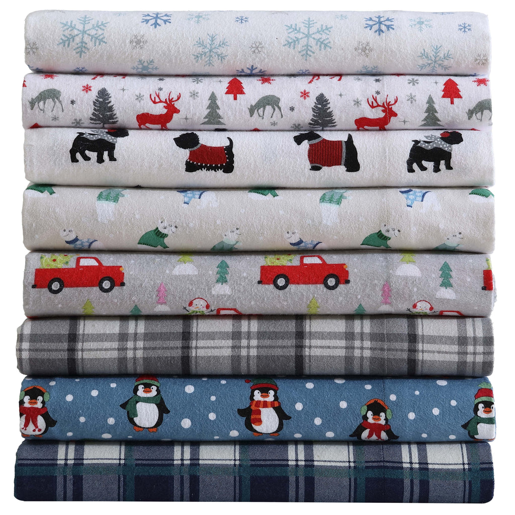 Breathable Luxury Winter Nights Cotton Flannel Sheet Set, King, Holiday Bears - Cooling Hotel Quality Bedding Sheets and Pillowcases Detail