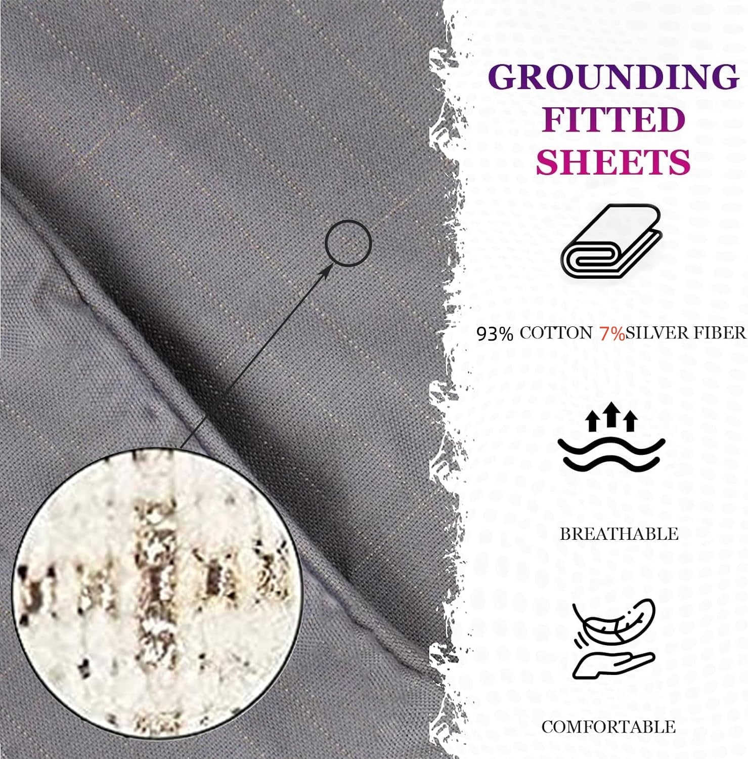 Breathable Luxury Grounding Fitted Sheet Kit Queen Size, Deep Pocket Fitted Sheet, Organic Cotton 7% Silver Fiber, Conductive Bed Cover... - Luxury Bed Sheet Set with Deep Pockets Detail
