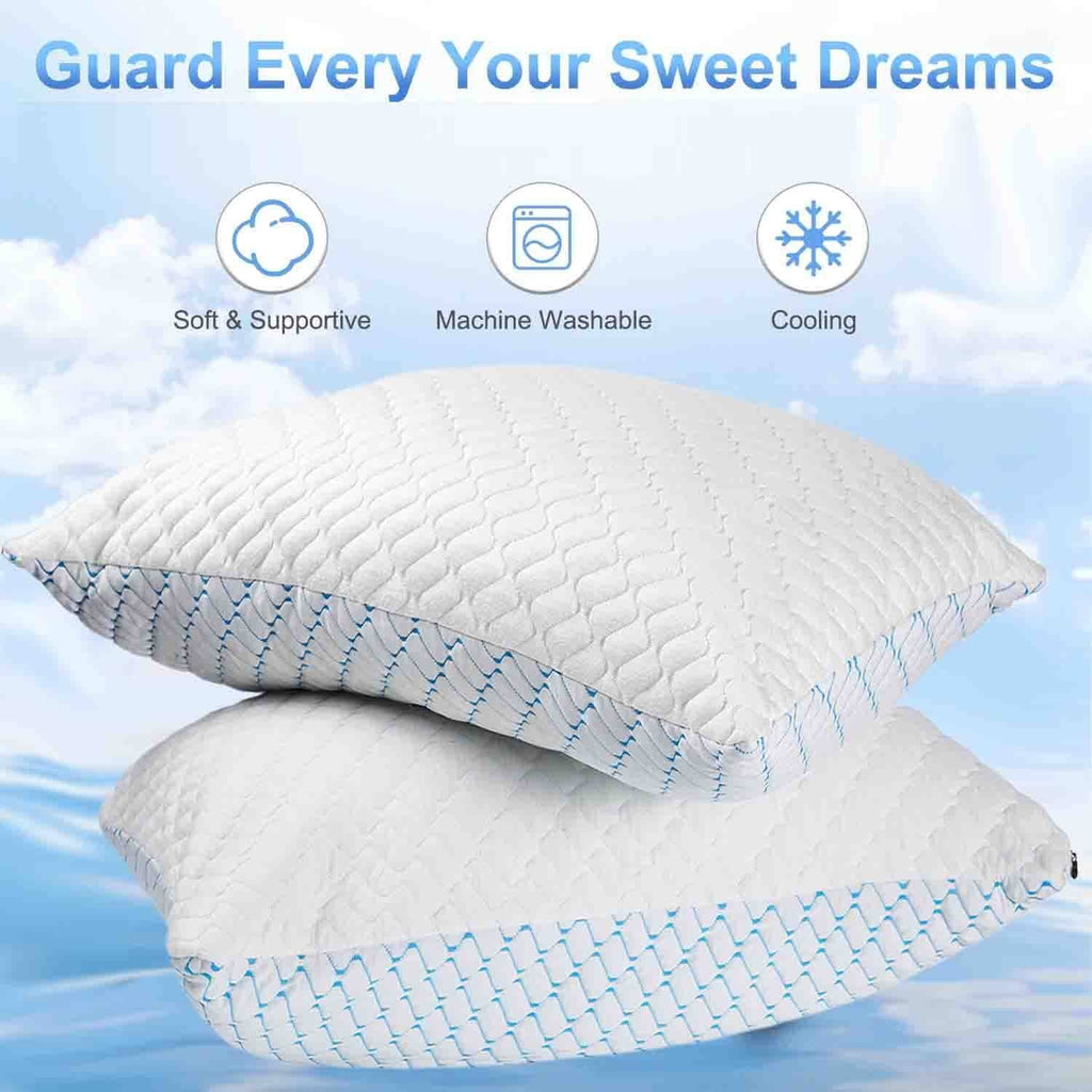 Decorative Plump Pillows for Sleeping (2-Pack), Luxury Hotel Pillows Queen Size Set of 2,Bed Pillows for Side and Back Sleeper (Queen) - Orthopedic Shredded Foam Bed Pillow Set Detail