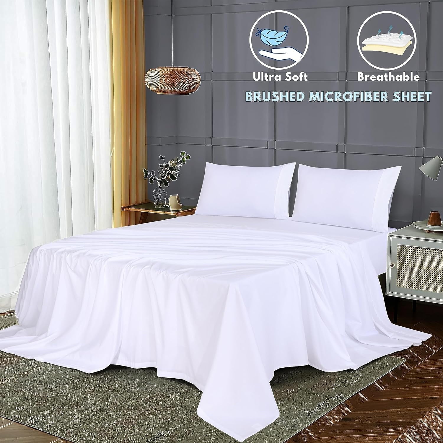 Cooling Sateen Set - Luxurious Silky Soft Microfiber Bedding - Cozy & Comfy - 15 inch Deep Pocket (Fits up to 17") Hotel Bed - 4 Pcs... - Cooling Hotel Quality Bedding Sheets and Pillowcases Detail