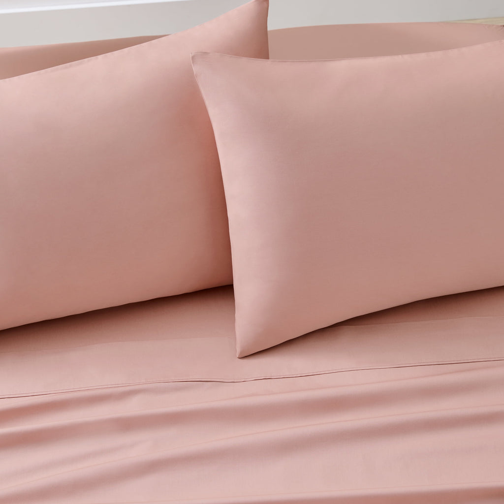 Premium Egyptian Cotton 300 Thread Count Cotton Percale 3-Piece Antique Blush Bed Sheet Set, Twin - Breathable Egyptian Cotton Flat & Fitted Sheets Detail