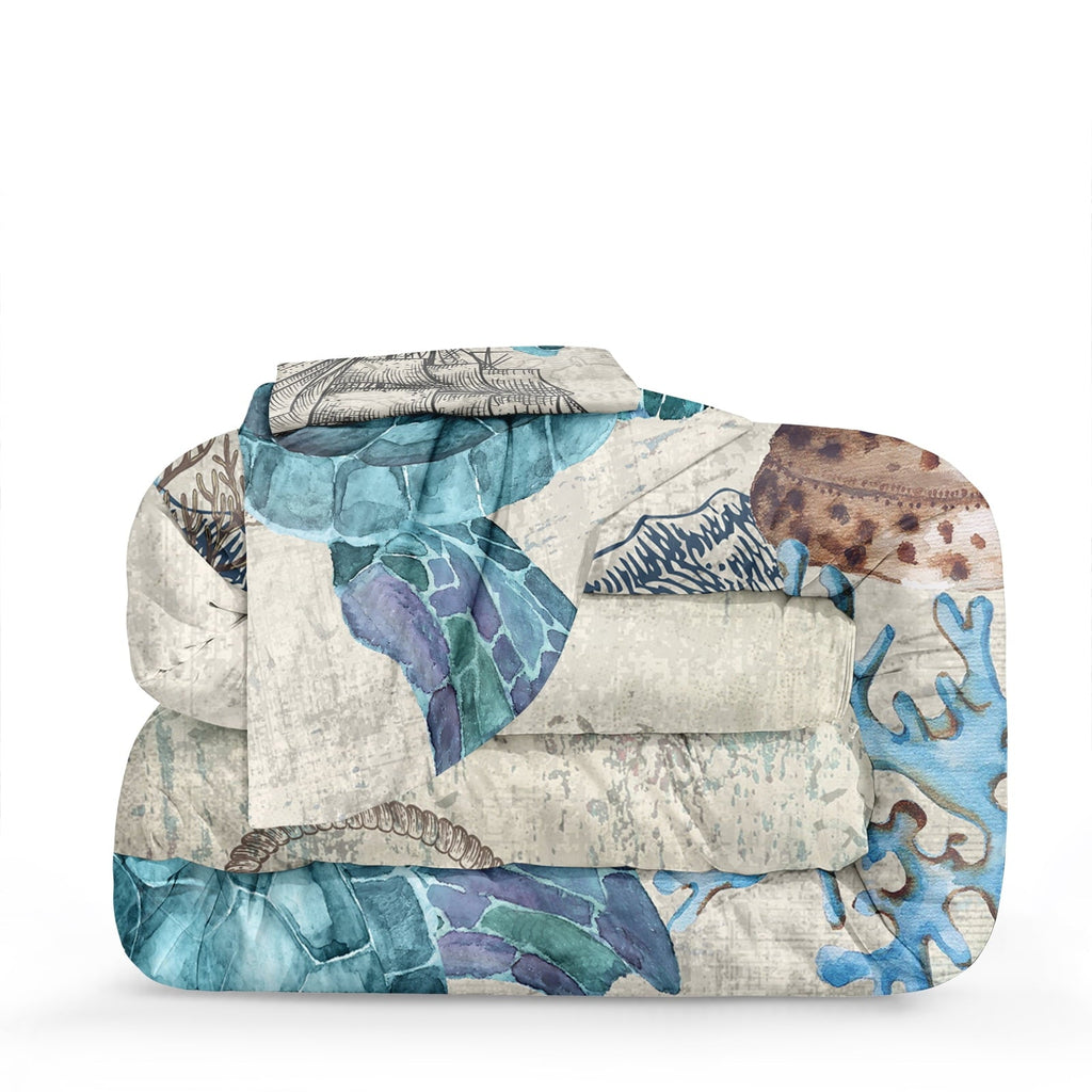 All-Season Sea Turtle Comforter Set Queen Ocean Beach Bedding Set Soft and Lightweight Retro Style Design Coastal Bedding Set - Cloud-Like Soft Lightweight Bed Comforter Detail