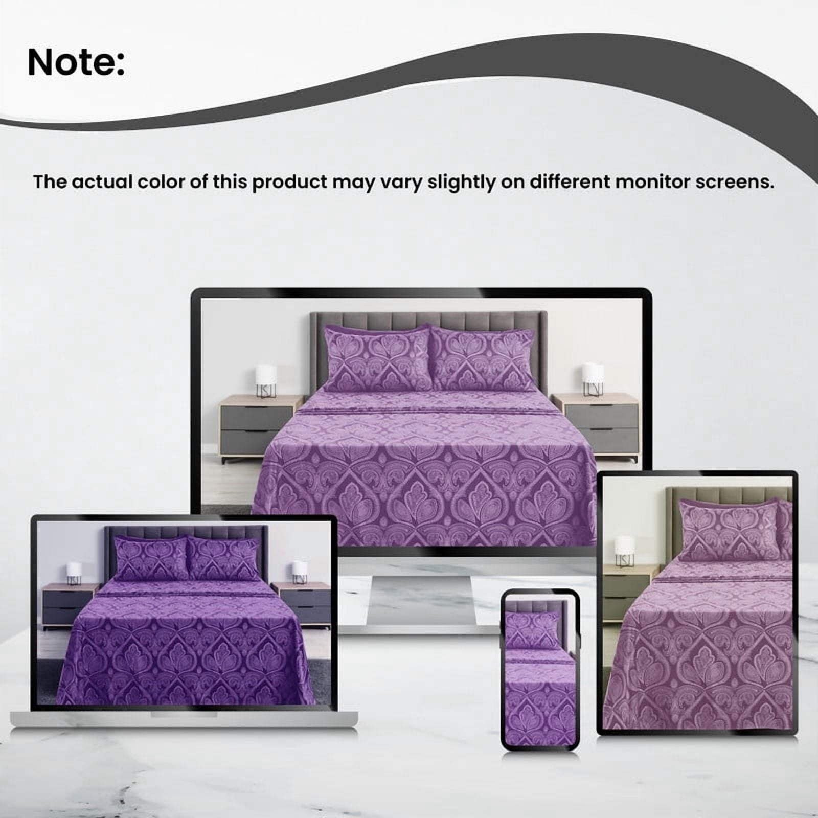 Wrinkle-Resistant Paisley Printed Queen Bed Sheets Set, Microfiber 6 Piece Bedding Set - Purple - Cooling Hotel Quality Bedding Sheets and Pillowcases Detail