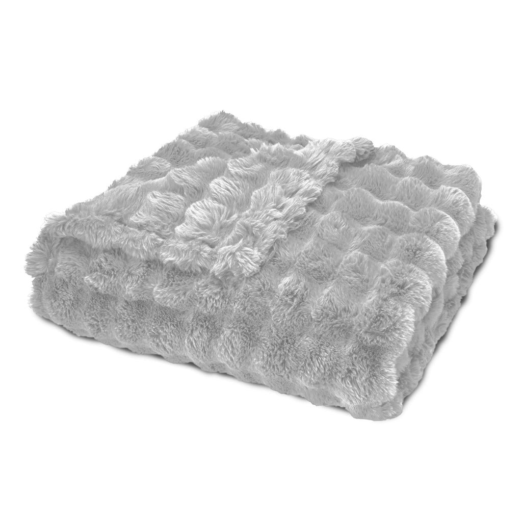 Decorative Knitted Serenade Gray Textured Faux Fur Throw Blanket, 50 x 70 - Super Soft Reversible Sherpa Flannel Blanket Detail
