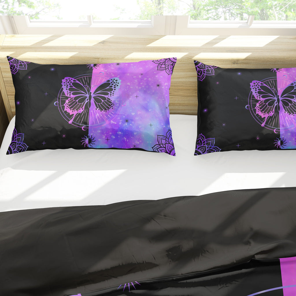 Hypoallergenic Cloud Butterfly Comforter Set Full Size for Girls Kids Teens Black Blue Purple Tie Dye Bedding Set 3 Pieces - Luxurious Quilted Duvet Cover Set Detail