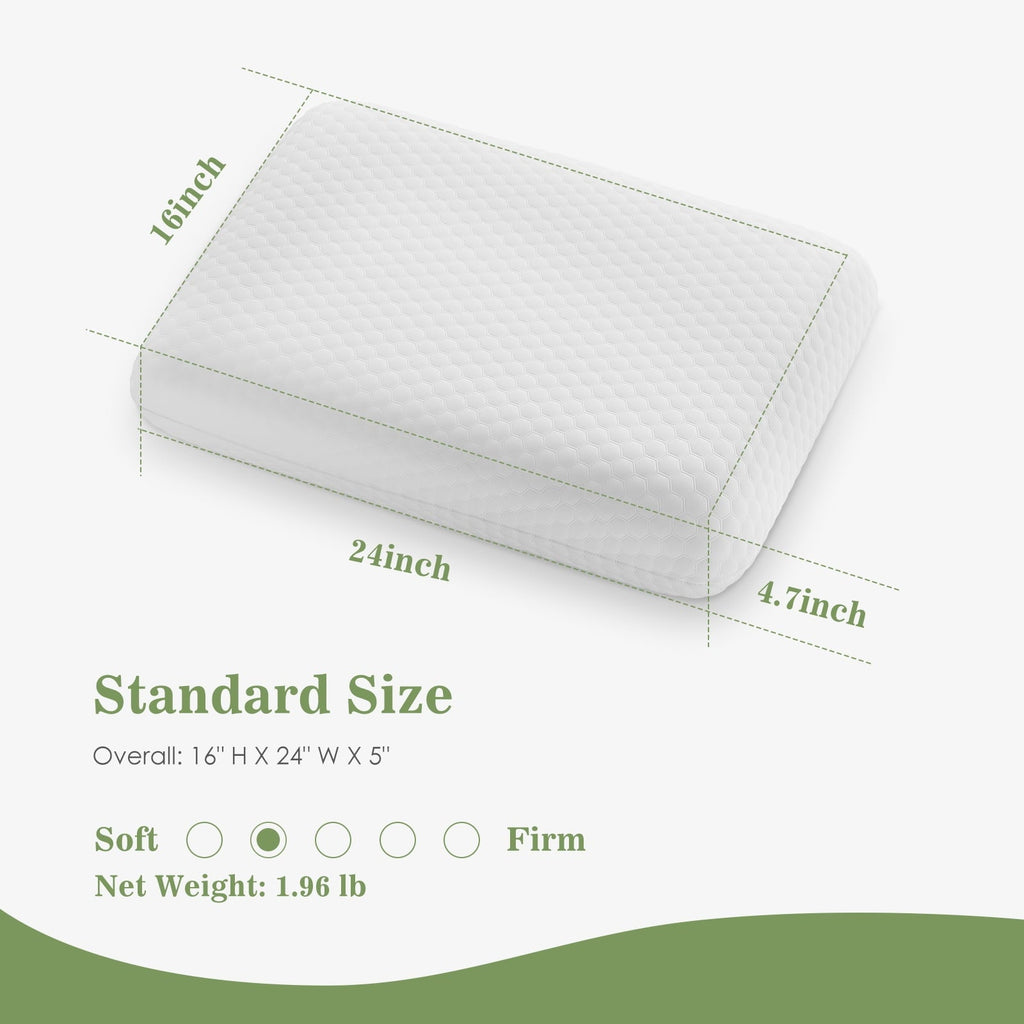 Decorative Plump Memory Foam Pillow for Sleeping, 24"D x 16"W x 4.7"H, Soft Supportive Hotel Pillow for Bed, Washable Cover, Set of 2 - Decorative Throw Pillow Cushion for Sofa & Bed Detail