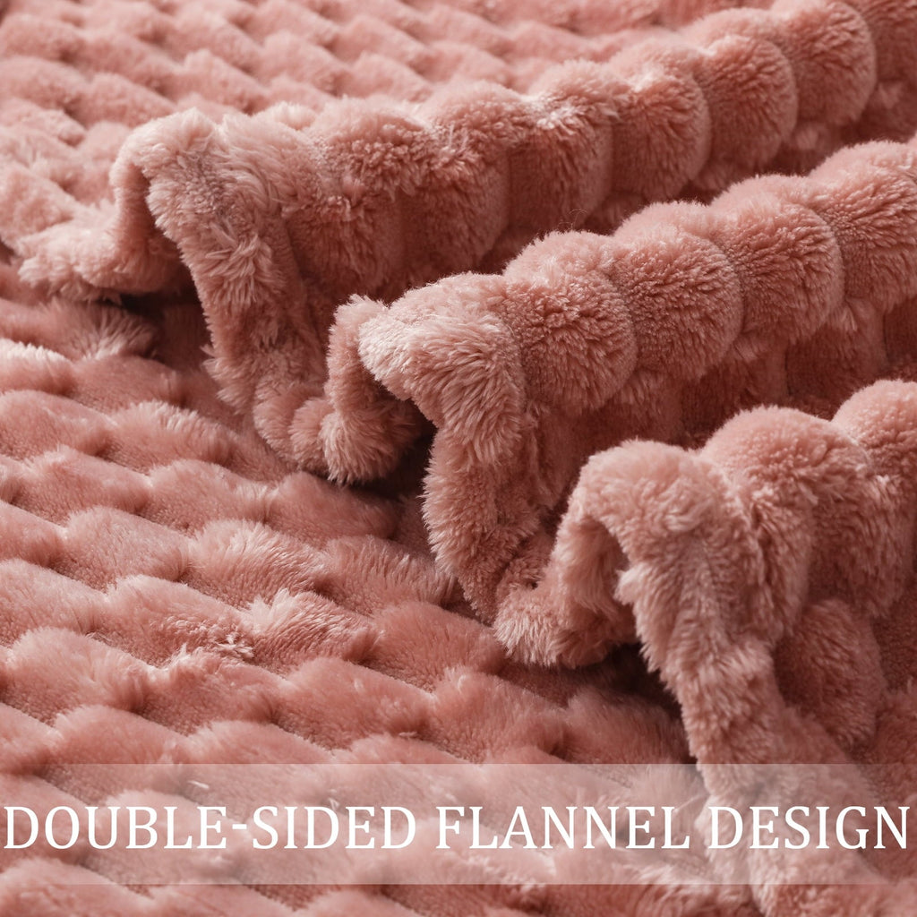 Reversible Sherpa Large Soft Fleece Throw Blanket, 50"x70" Stylish Jacquard Throw Blanket for Couch, Cozy, Warm, Lightweight Dusty Pink... - Cozy Fleece Throw Blanket for Couch & Bed Detail