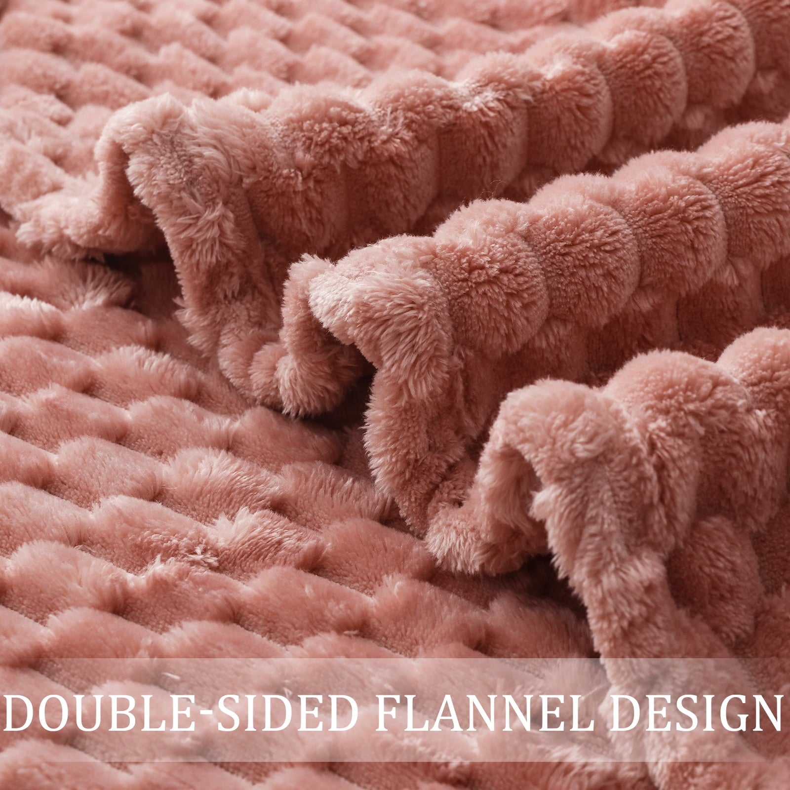 Reversible Sherpa Large Soft Fleece Throw Blanket, 50"x70" Stylish Jacquard Throw Blanket for Couch, Cozy, Warm, Lightweight Dusty Pink... - Cozy Fleece Throw Blanket for Couch & Bed Detail