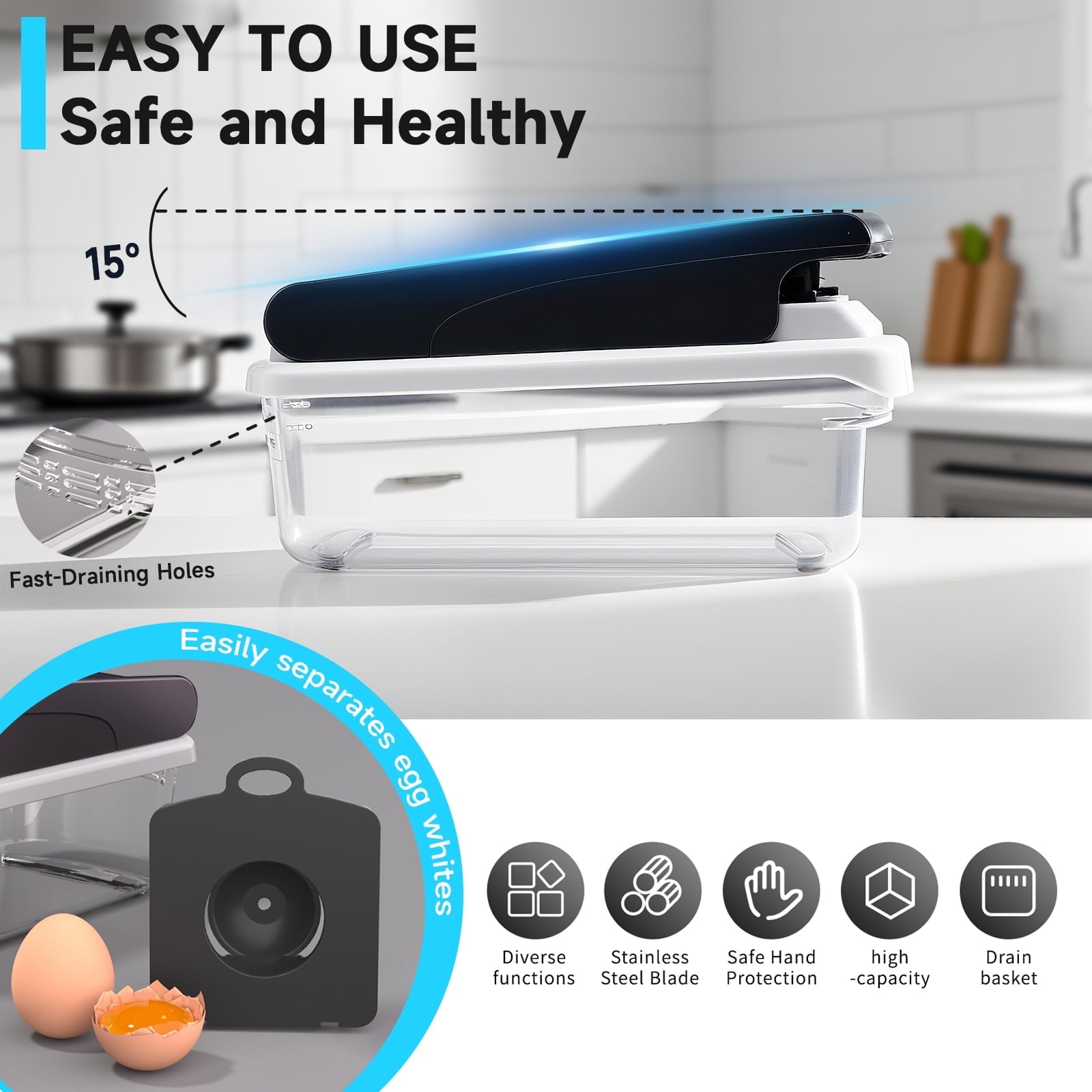 Ergonomic Manual Vegetable Chopper Food Slicer, 15 in 1 Multi-Function Food Chopper for Onion, Veggie, Cheese Grater, Vegetable... - Innovative Kitchen Helper for Modern Cooking Detail