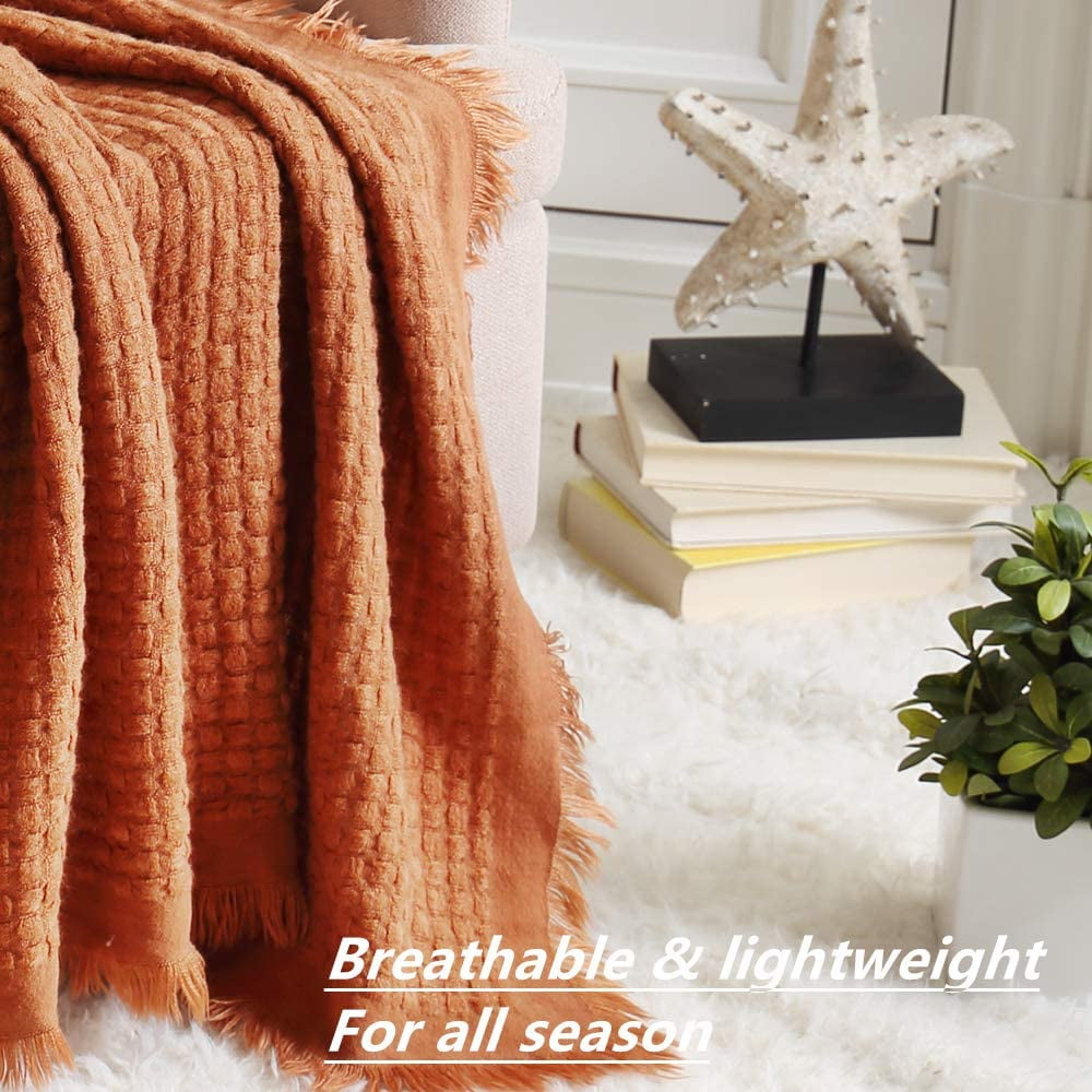 Reversible Sherpa Farmhouse Rust Knit Throw Blanket for Couch Sofa Chair Bed Home Decoration, Soft Warm Cozy Light Weight for Spring Su... - Cozy Fleece Throw Blanket for Couch & Bed Detail