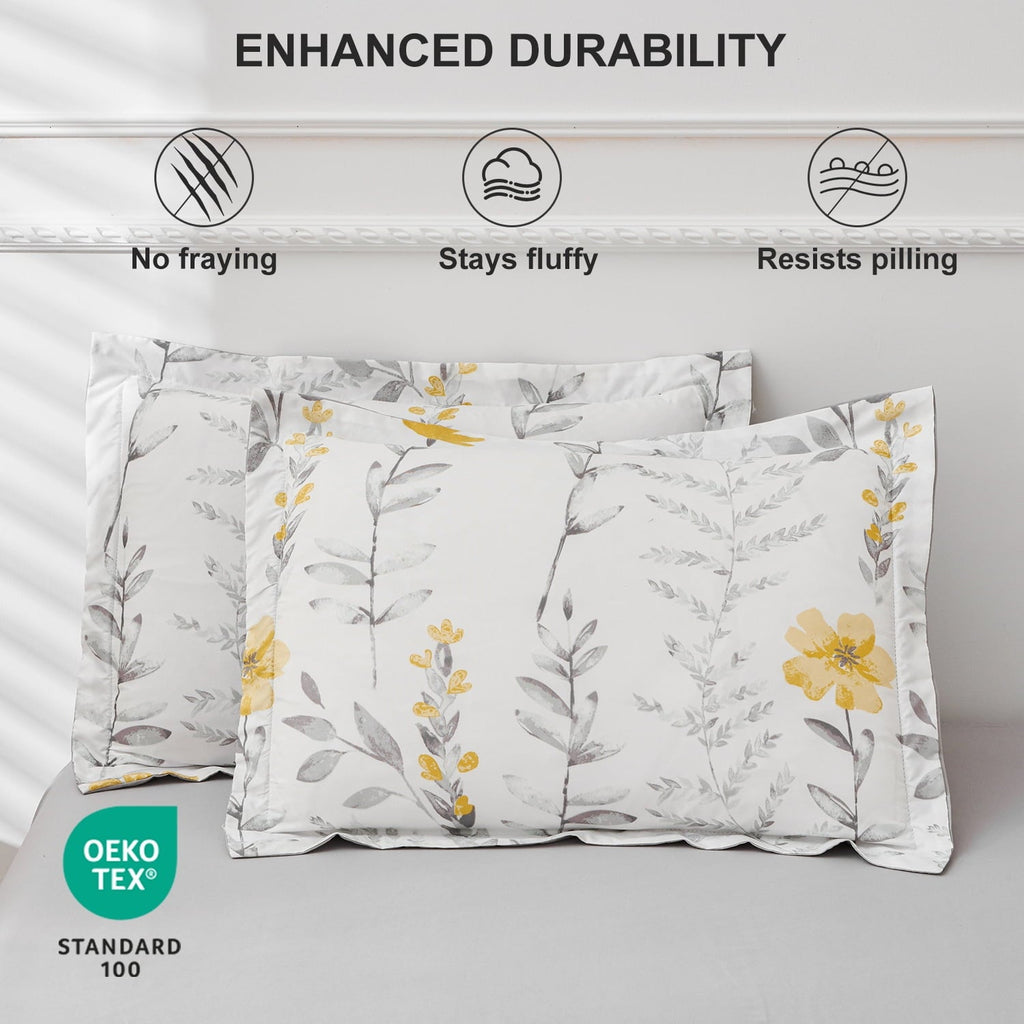 Heavyweight Warmth 3 Piece Comforter Set Queen Yellow Floral Quilt Microfiber Patchwork Bedspread - All-Season Down Alternative Comforter Insert Detail