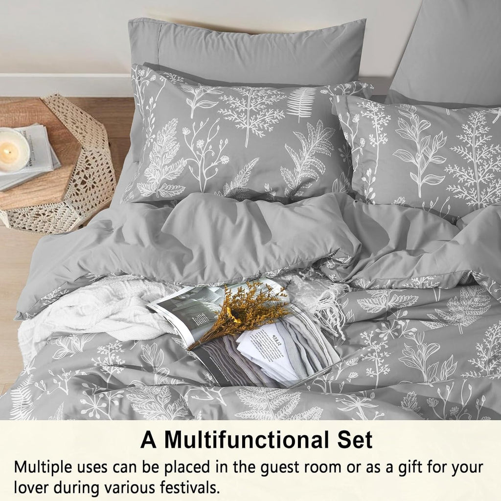 Luxurious Quilted 7 Pieces Printed King Comforter Set, Lightweight Reversible Botanical Bedding Set Include Comforter, Pillow Shams, Fl... - Hypoallergenic Ultra-Fluffy Quilt for Winter Detail