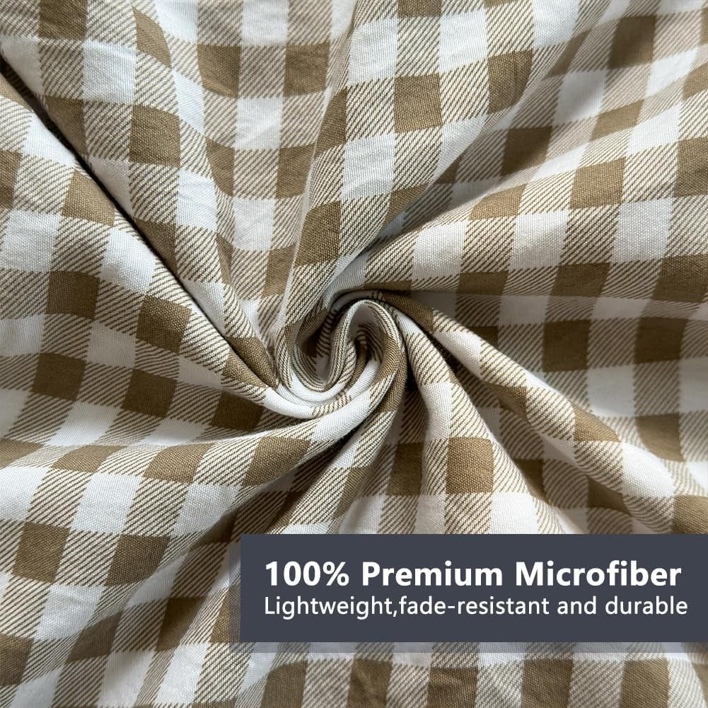 Ultra-Soft Tan Gingham Ruffle Queen Sheet Set, Taupe Soft Pre-Washed Microfiber Plaid Ruffled Queen Bed Sheets, 4-Pieces Farmhou... - Premium Ultra-Soft Pillowcase Pair for Sleeping Detail