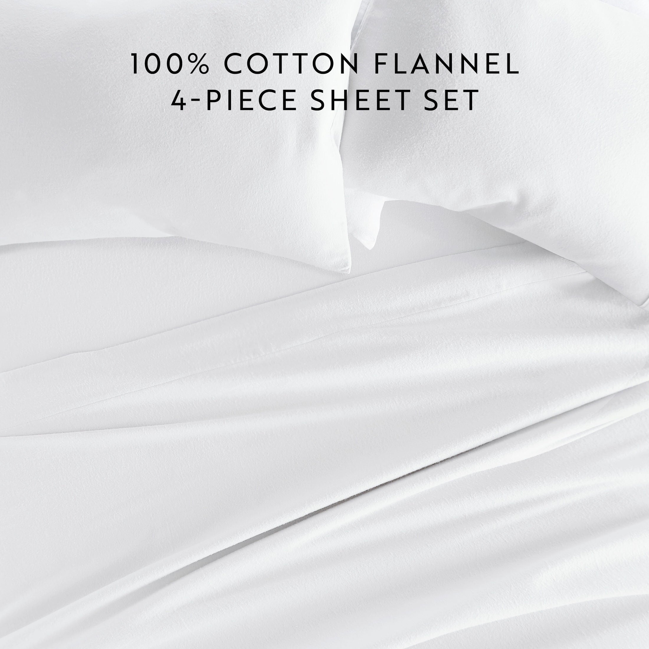 Breathable Luxury 100% Cotton Flannel Bed Sheets Set for Full Size Bedding in White - Breathable Egyptian Cotton Flat & Fitted Sheets Detail
