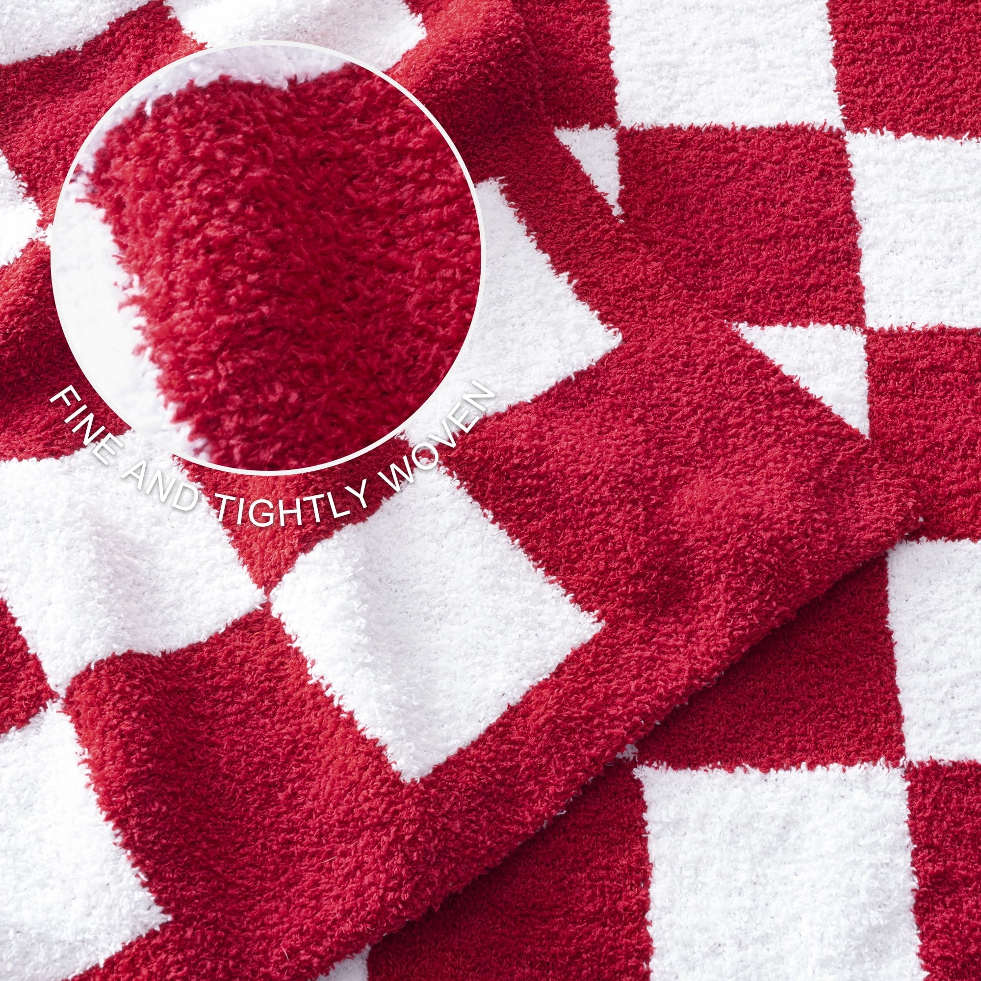 Cozy Fleece Checkered Knit Throw Blanket, Ultra Soft Cozy Fluffy Checkerboard Blankets, Lightweight Fuzzy Plush Throw for Couch a... - Super Soft Reversible Sherpa Flannel Blanket Detail
