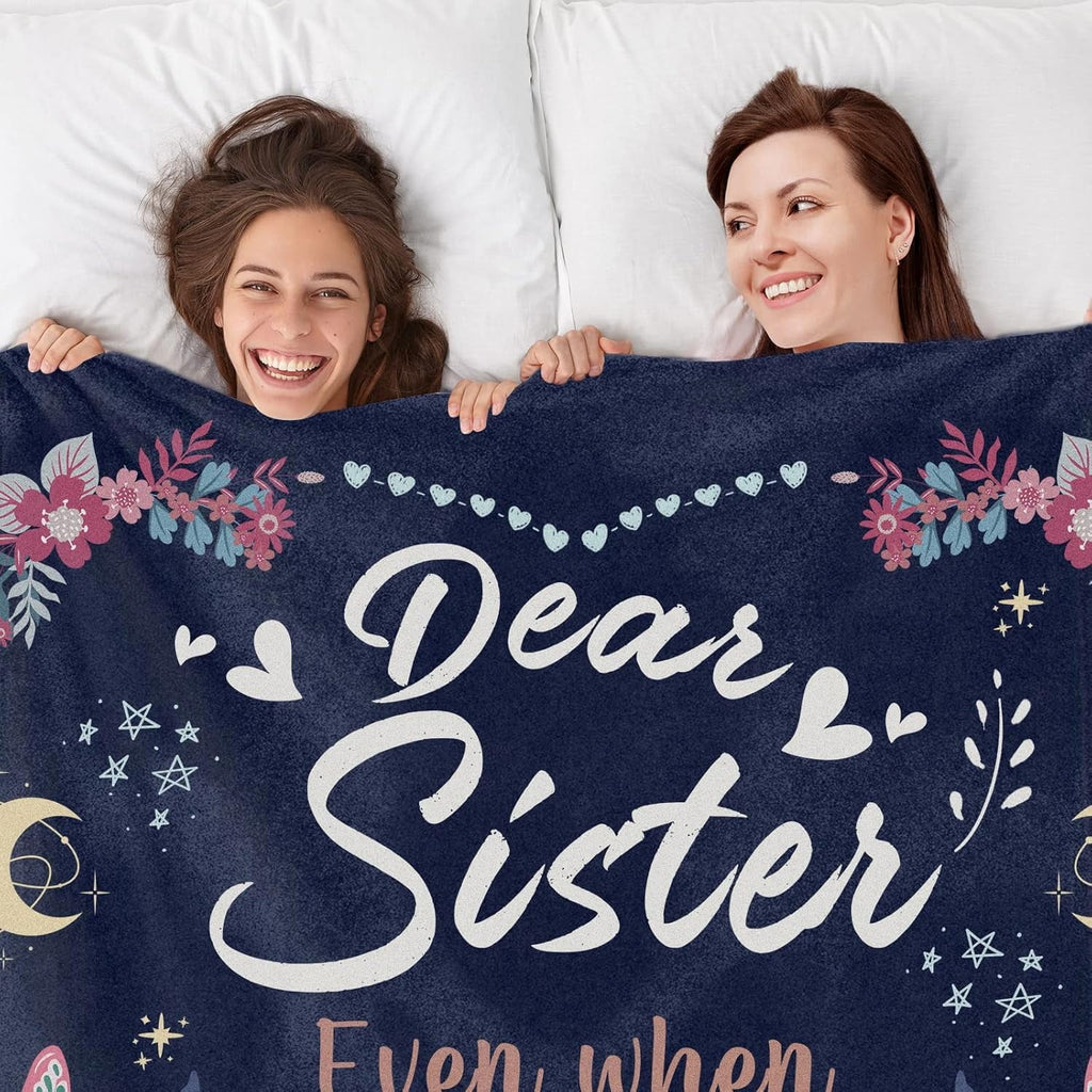 Cozy Fleece Sister Gifts Blanket, Sisters Gifts on Mother's Day, Blanket Present for Sisters on Valentine's Day, Happy Birthday S... - Super Soft Reversible Sherpa Flannel Blanket Detail