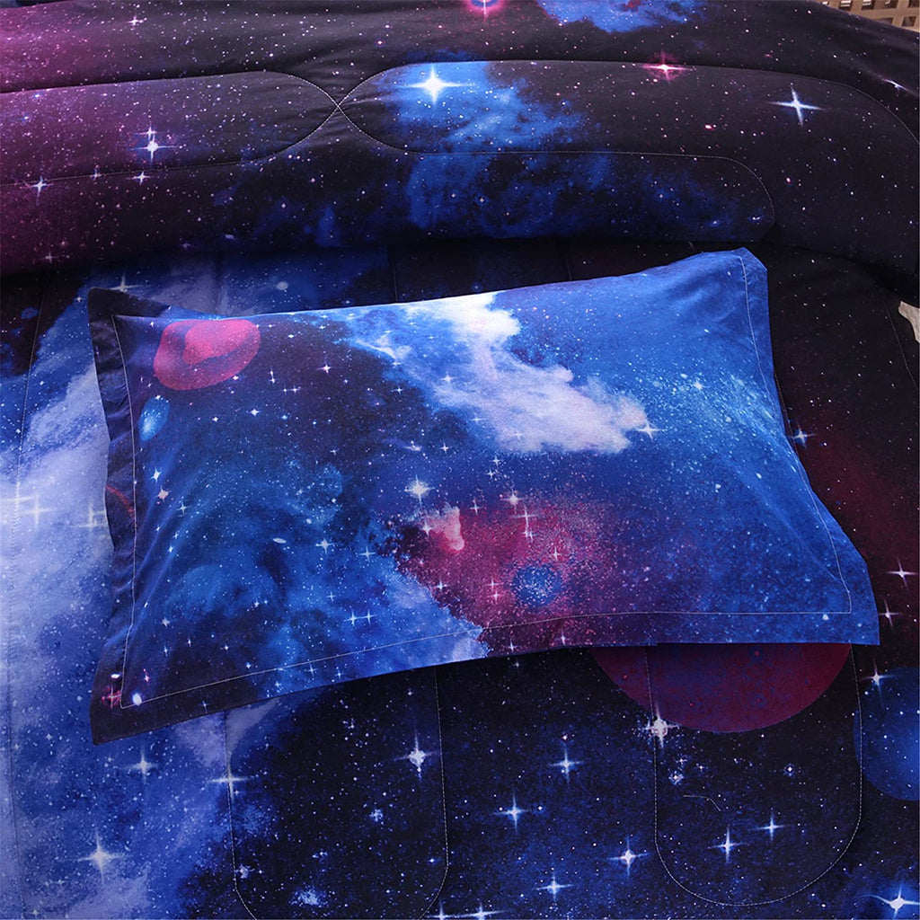 Fluffy Down Alternative Galaxy Bedding Sets Outer Space Comforter 3D Printed Space Quilt Set Full Size for Kids Blue - Hypoallergenic Ultra-Fluffy Quilt for Winter Detail
