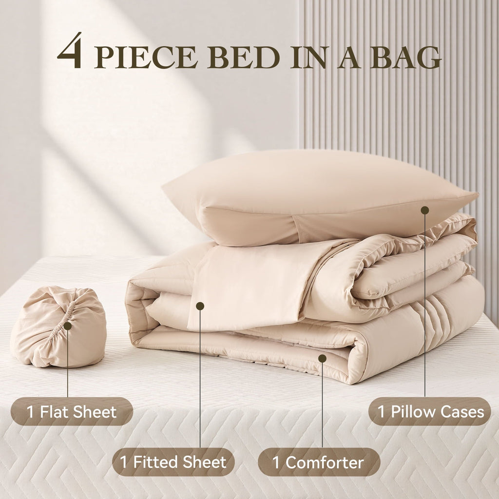 All-Season Twin Comforter Set 4 Pieces,Comforter Set,Bed in a Bag, Bedding Set with Comforter,Fitted Sheet,Flat Sheet,Pillowcase... - Luxurious Quilted Duvet Cover Set - Default Title