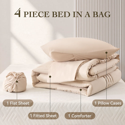 All-Season Twin Comforter Set 4 Pieces,Comforter Set,Bed in a Bag, Bedding Set with Comforter,Fitted Sheet,Flat Sheet,Pillowcase... - Luxurious Quilted Duvet Cover Set - Default Title