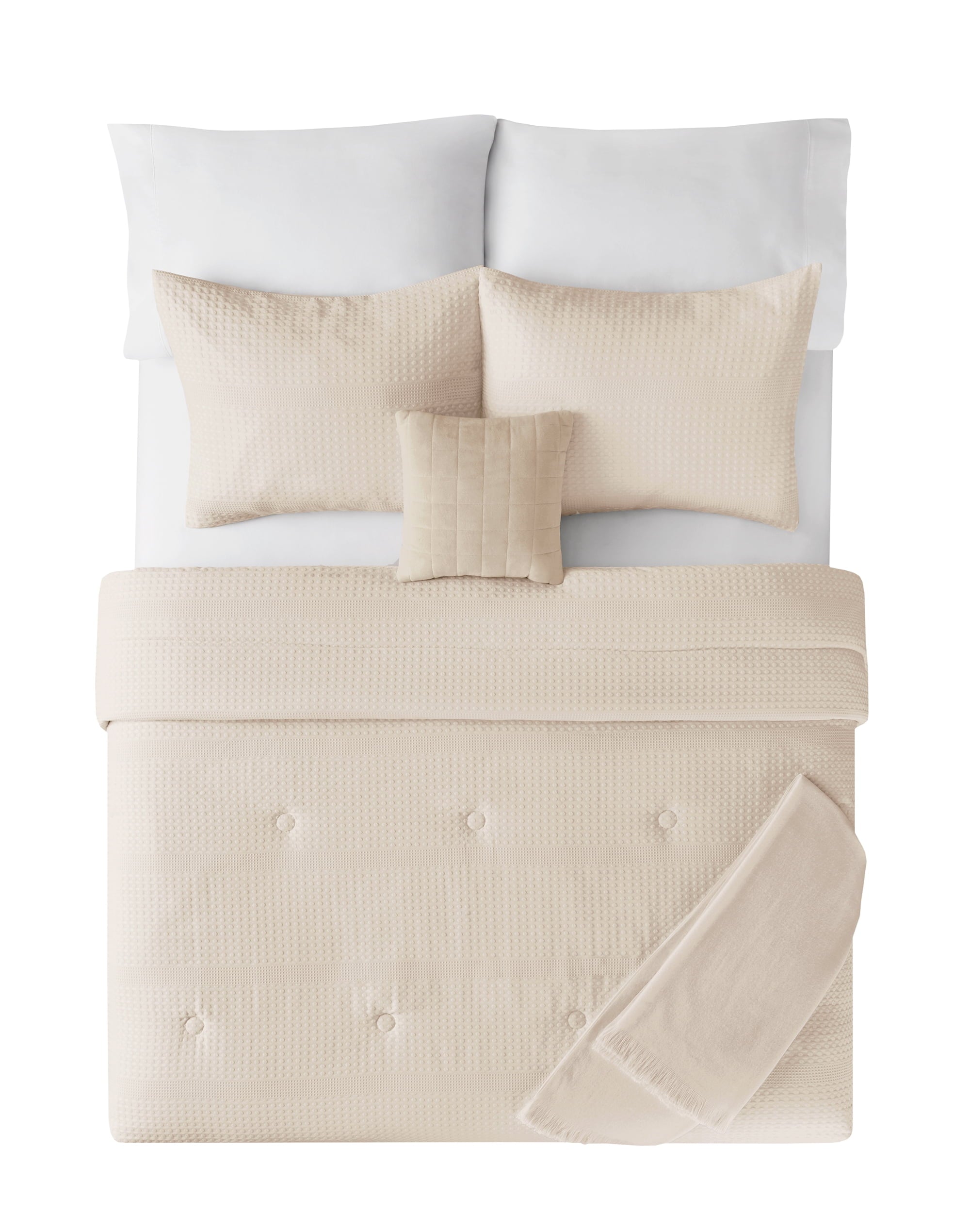All-Season 5-Piece Papyrus Beige Waffle Comforter Set, Full/Queen - Cloud-Like Soft Lightweight Bed Comforter Detail