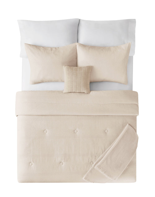 All-Season 5-Piece Papyrus Beige Waffle Comforter Set, Full/Queen - Cloud-Like Soft Lightweight Bed Comforter Detail